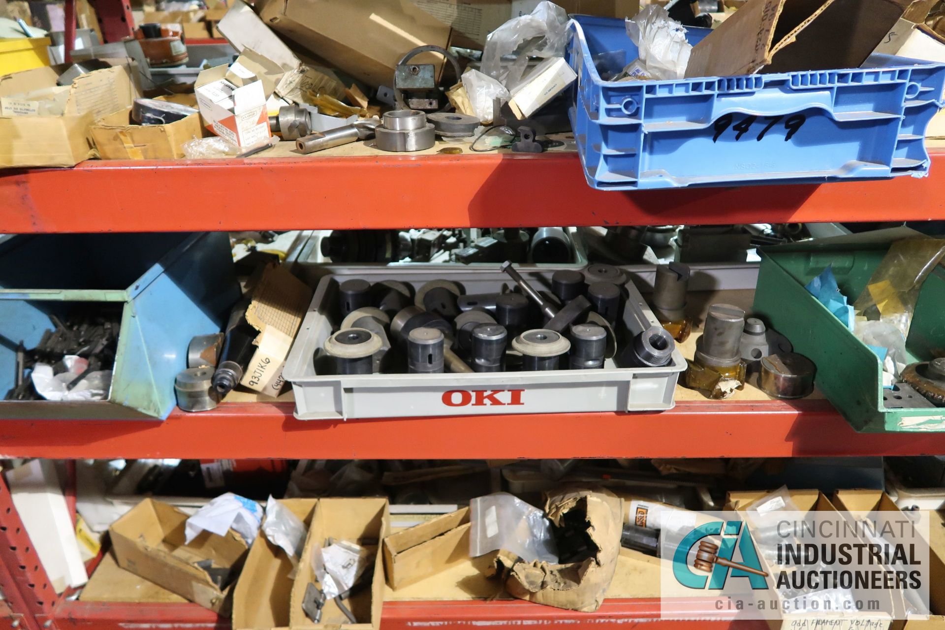 (LOT) ASSORTED TOOLING AND MACHINE PARTS AND HARDWARE ON (2) SECTIONS RED RACK AND ALSO IN BOXES - Image 6 of 17