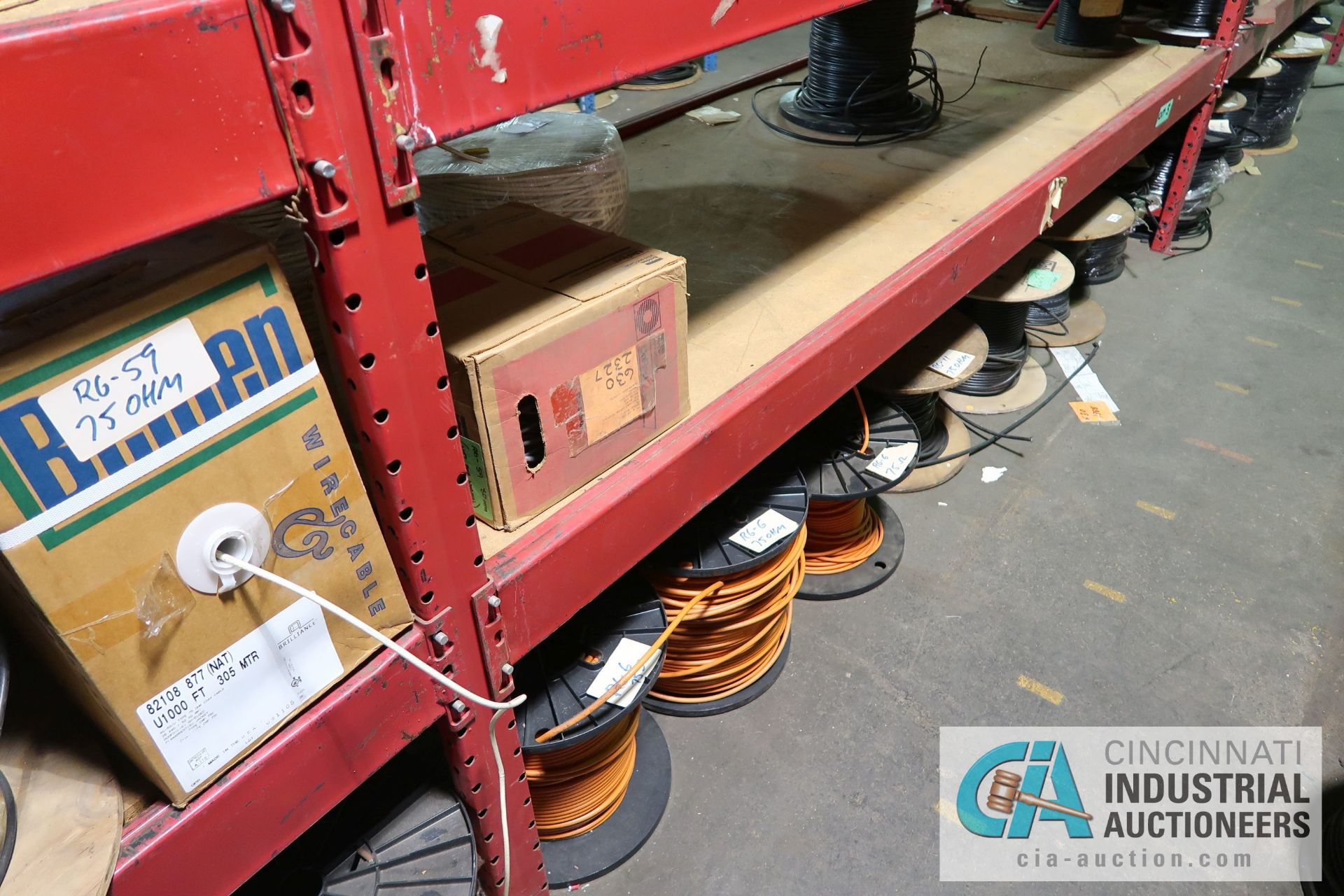 (LOT) LARGE QUANTITY OF COAX CABLE ON (3) SECTIONS RED RACK - APPROX. (130) SPOOLS - SOLD BY THE - Image 13 of 14
