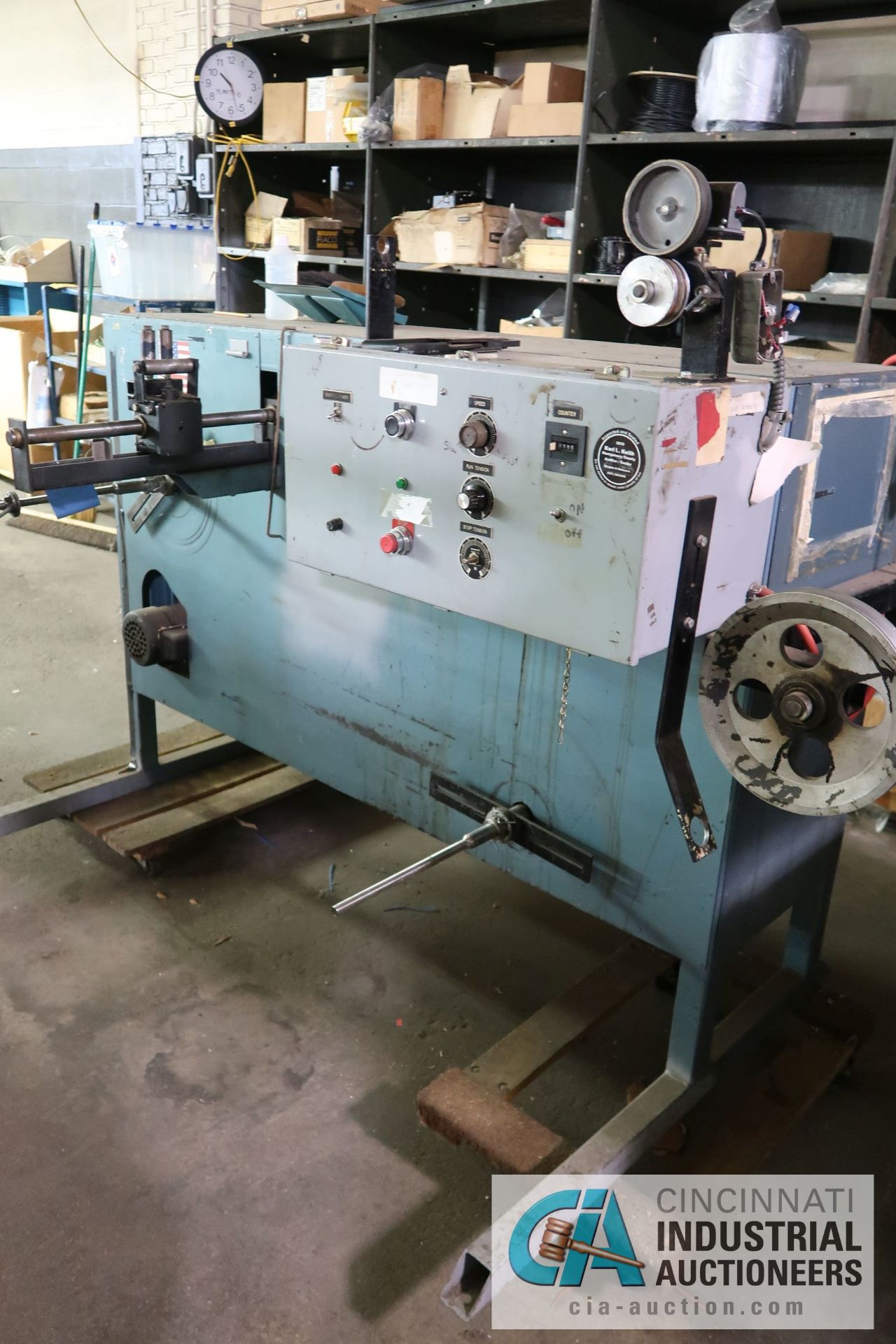 NEWMCO WIRE SPOOLING AND COUNTING MACHINE WITH TENSION CONTROLS AND APCO MODEL SW-O TRAVEL-MATIC - Image 2 of 6