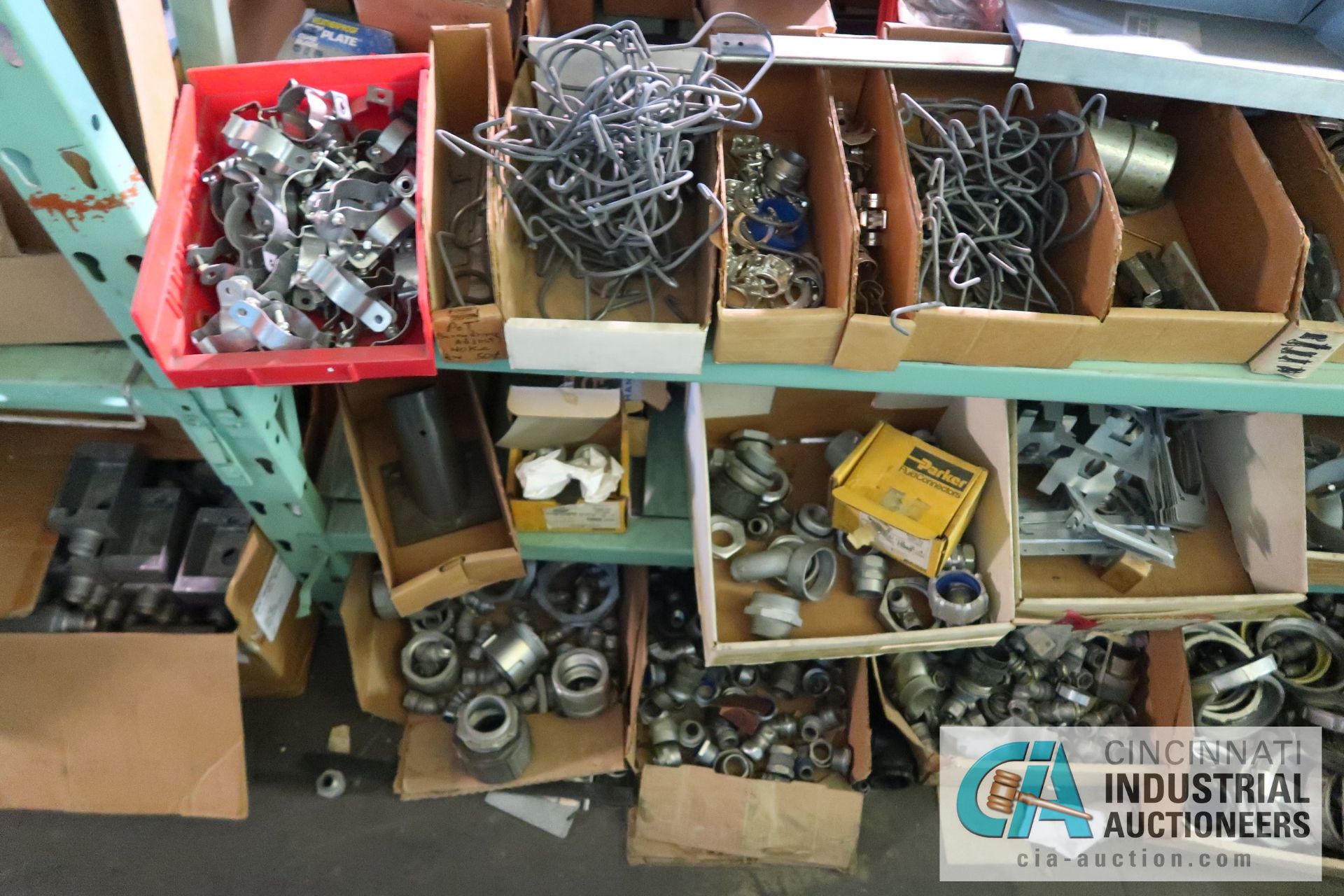 (LOT) CONTENTS OF (5) SECTIONS GREEN RACK AND STEEL TOTES - ALL ELECTRICAL CONTRACTORS ITEMS - - Image 34 of 47