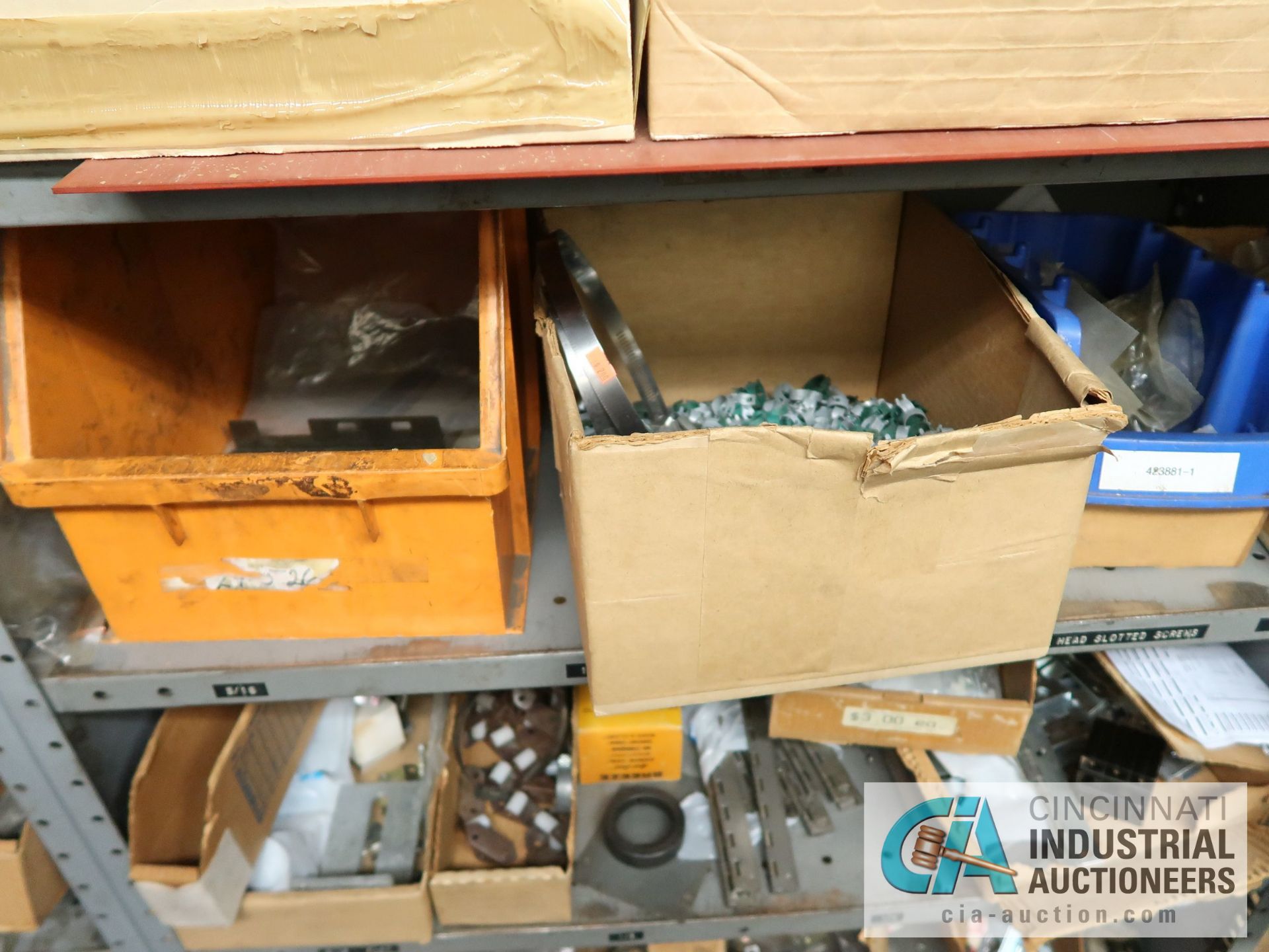 CONTENTS OF (7) SHELVES INCLUDING MISCELLANEOUS BRACKETS, CLAMPS, HINGES **NO SHELVES** - Image 18 of 19