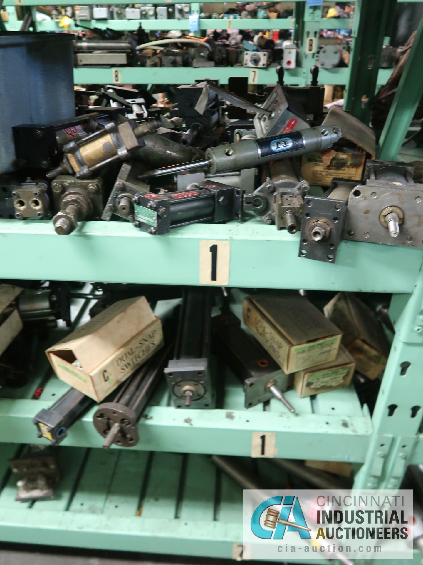 CONTENTS OF (6) RACKS INCLUDING MISCELLANEOUS PNEUMATIC CYLINDERS **NO RACKS** - Image 25 of 29