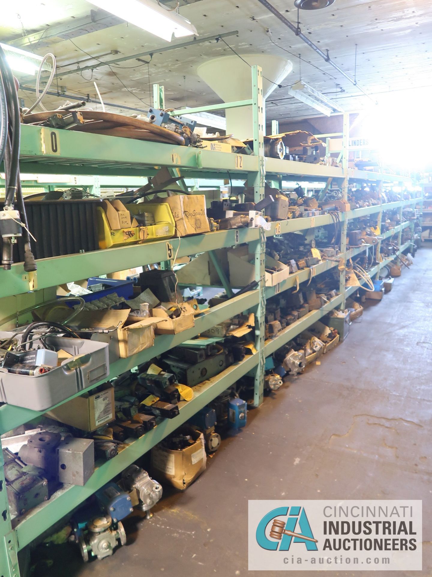 CONTENTS OF (6) RACKS INCLUDING MISCELLANEOUS PNEUMATIC CYLINDERS AND CONTROL VALVES **NO RACKS**