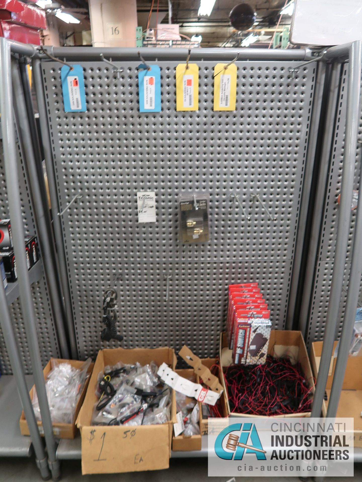 CONTENTS OF (11) DISPLAY RACKS INCLUDING CABLE TIES, STEEL CLAMPS, BATTERIES, HORN SPEAKERS, TV WALL - Image 3 of 13