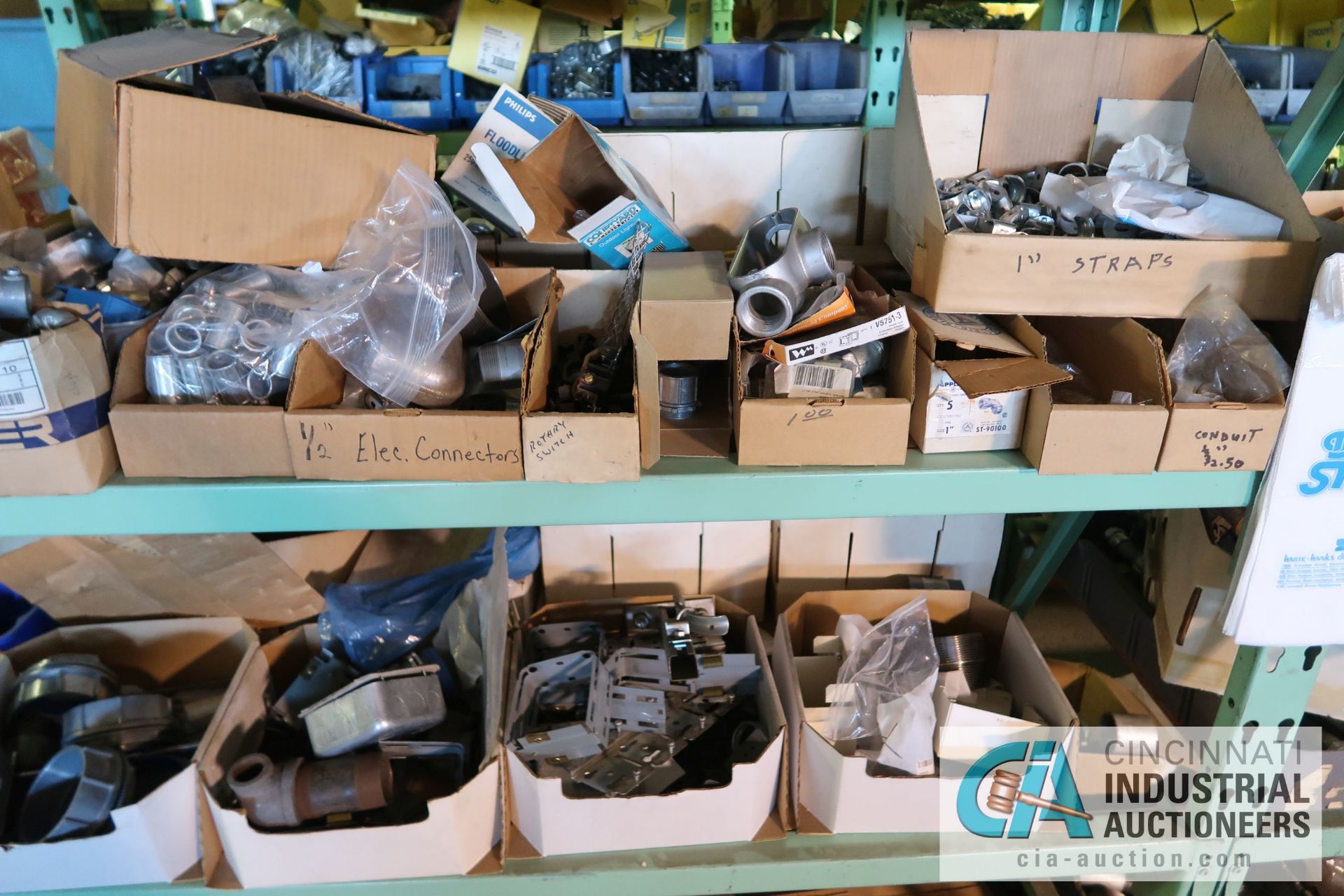 (LOT) CONTENTS OF (5) SECTIONS GREEN RACK AND STEEL TOTES - ALL ELECTRICAL CONTRACTORS ITEMS - - Image 8 of 47