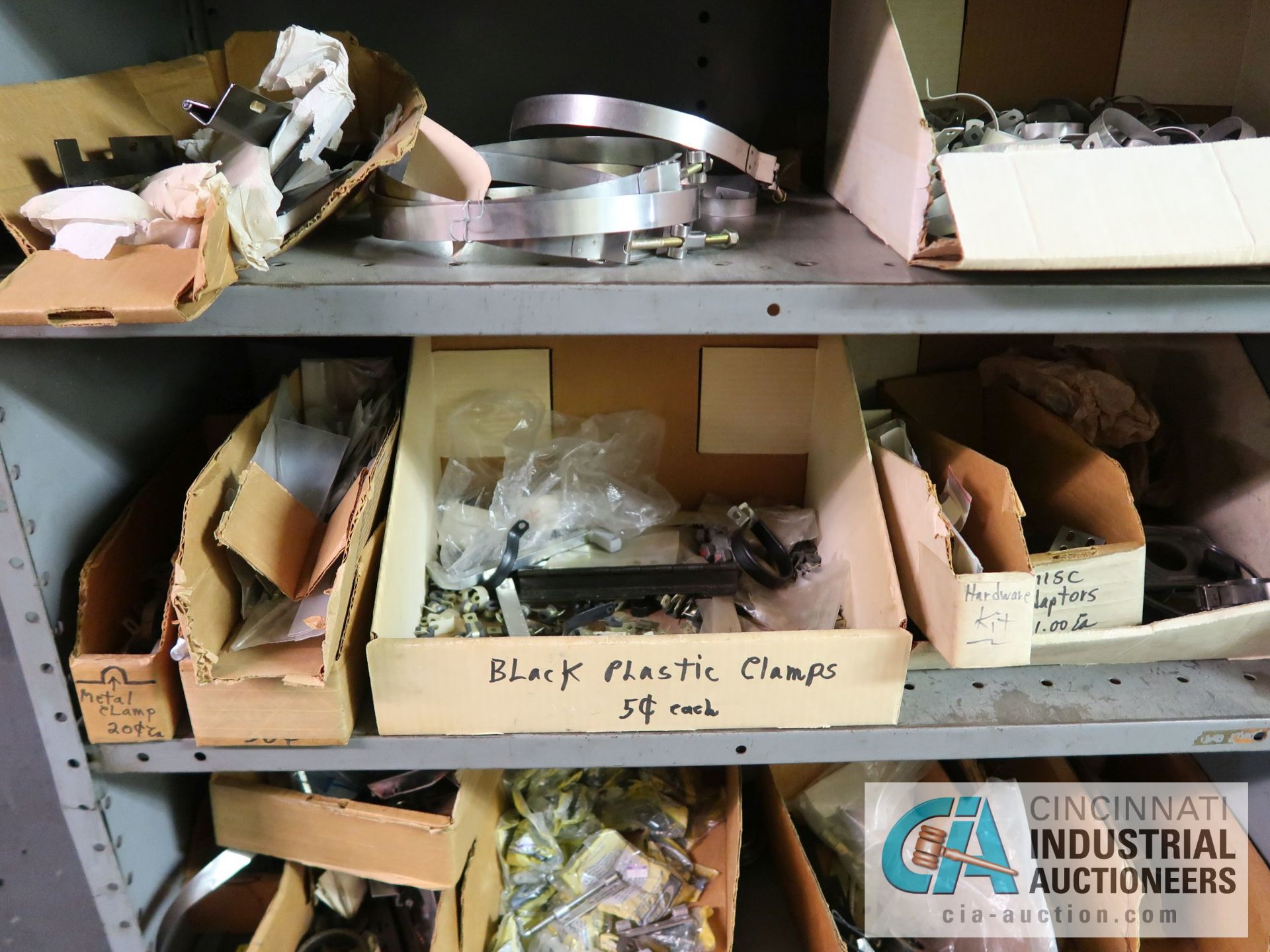CONTENTS OF (7) SHELVES INCLUDING MISCELLANEOUS BRACKETS, CLAMPS, HINGES **NO SHELVES** - Image 11 of 19
