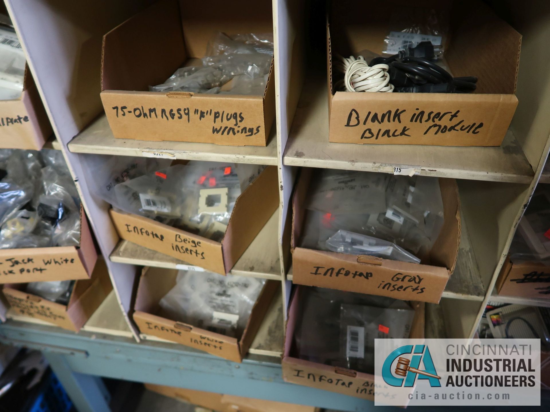 CONTENTS (8) PIGEON HOLE RACKS INCLUDING TUBES, INSULATORS, CONNECTORS, ELECTRONIC HARDWARE, - Image 31 of 51