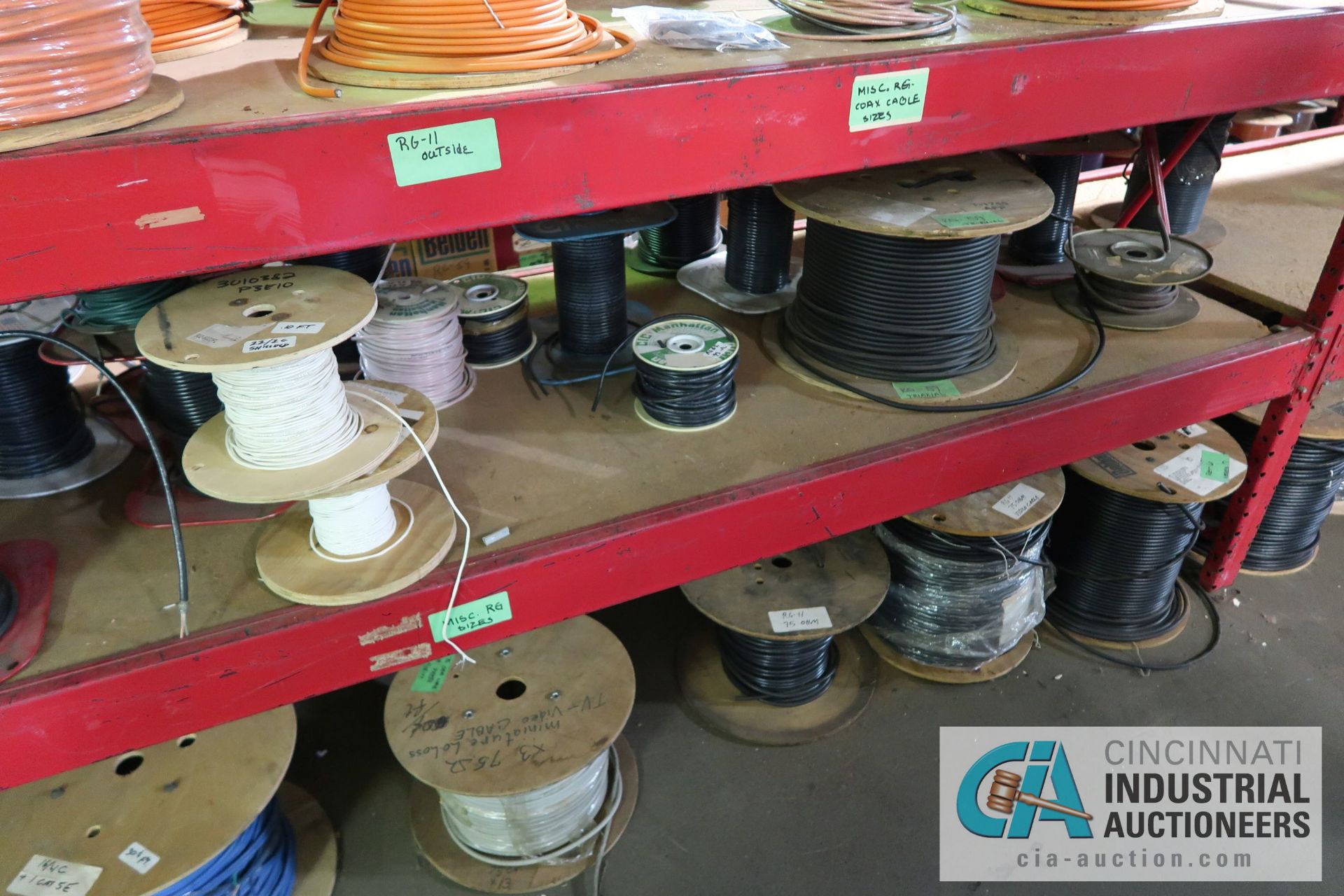 (LOT) LARGE QUANTITY OF COAX CABLE ON (3) SECTIONS RED RACK - APPROX. (130) SPOOLS - SOLD BY THE - Image 5 of 14