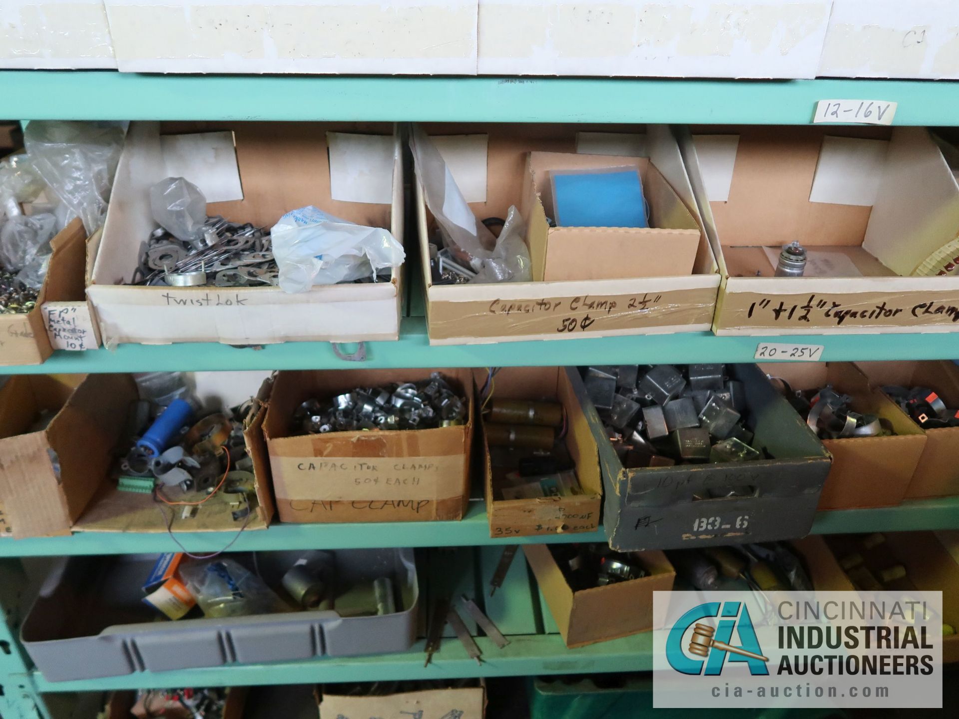 CONTENTS OF (5) RACKS INCLUDING MISCELLANEOUS CAPACITORS, CLAMPS **NO RACKS** - Image 4 of 15