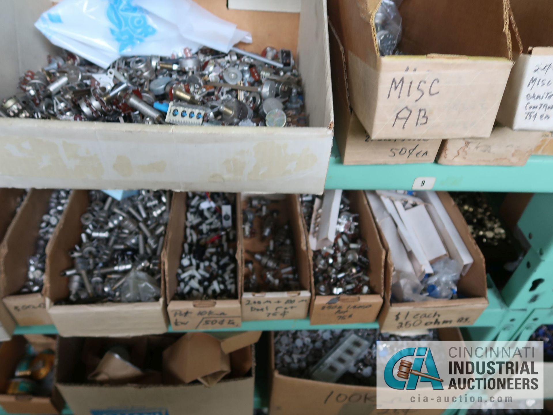 CONTENTS OF (5) RACKS INCLUDING MISCELLANEOUS RESISTORS, POTENTIONETERS, CONTROLS **NO RACKS** - Image 13 of 57