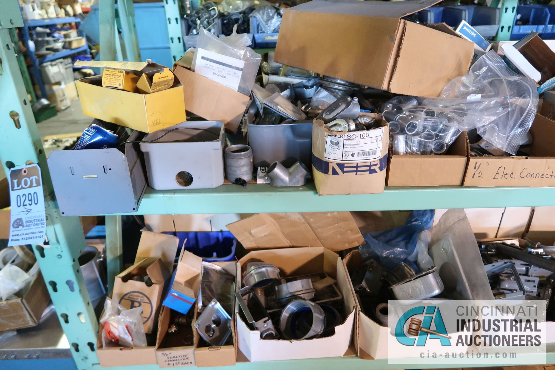 (LOT) CONTENTS OF (5) SECTIONS GREEN RACK AND STEEL TOTES - ALL ELECTRICAL CONTRACTORS ITEMS - - Image 5 of 47