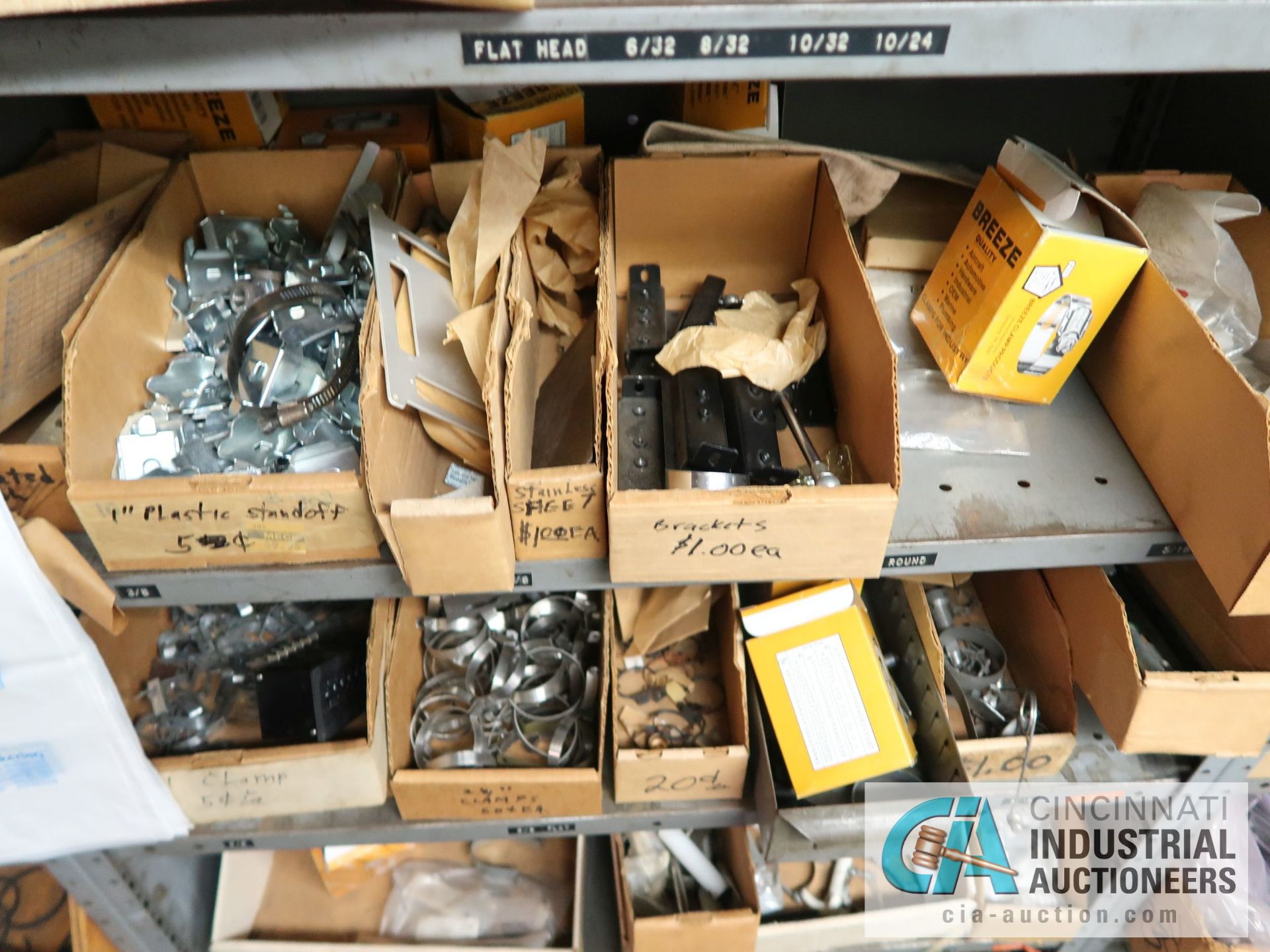 CONTENTS OF (7) SHELVES INCLUDING MISCELLANEOUS BRACKETS, CLAMPS, HINGES **NO SHELVES** - Image 16 of 19