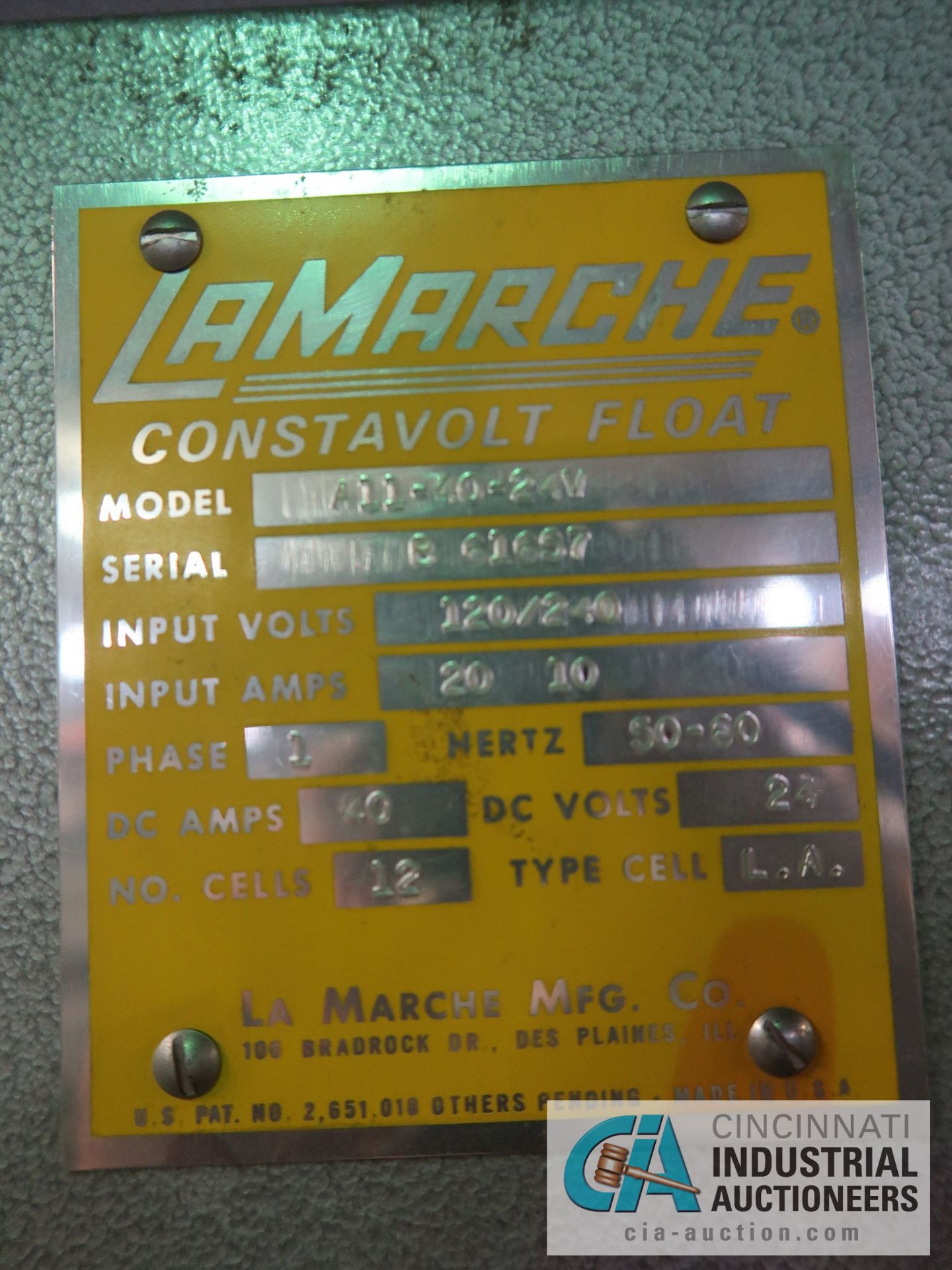 LAMARCHE MODEL A11-40-24V BATTERY CHARGERS **NO RACKS** - Image 5 of 5