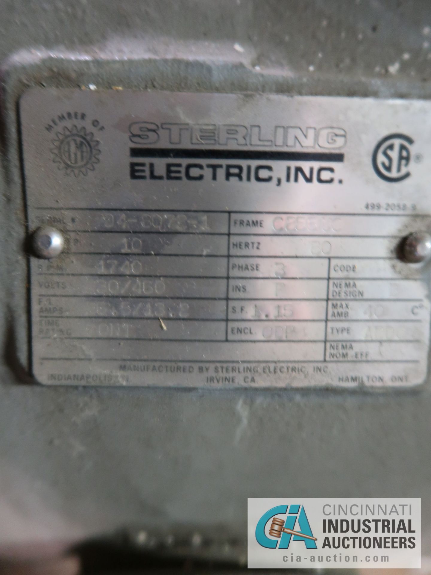 10 HP STERLING FRAME C73C MOTOR AT 3,500 RPM - Image 2 of 2
