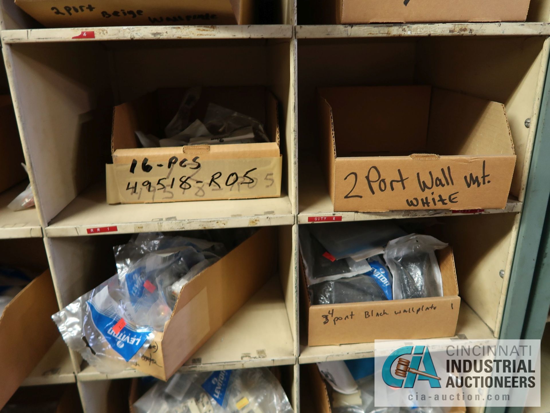 CONTENTS (8) PIGEON HOLE RACKS INCLUDING TUBES, INSULATORS, CONNECTORS, ELECTRONIC HARDWARE, - Image 50 of 51