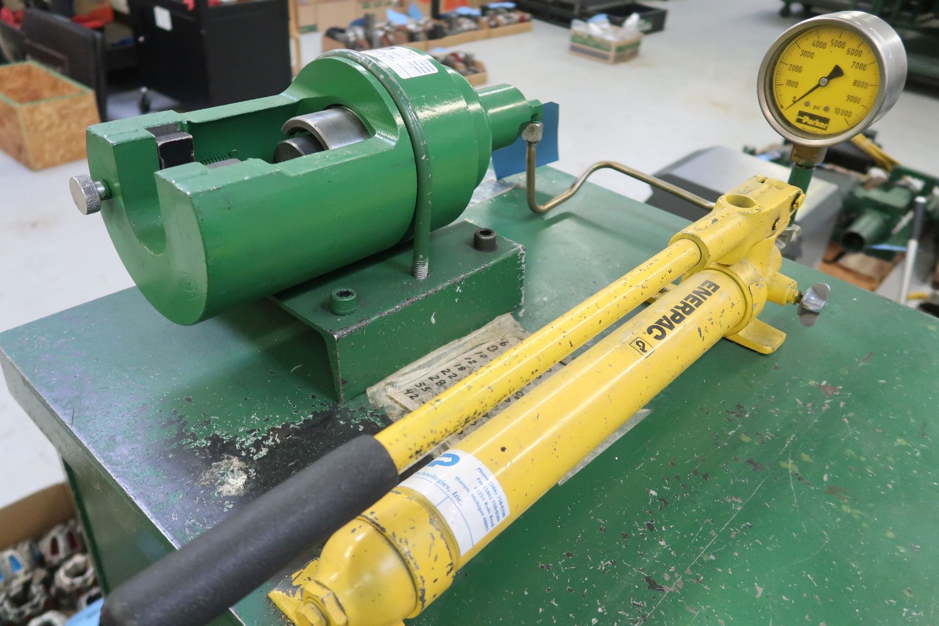 HYDRATOOL PRESETTING TOOL WITH ENERPAC HAND PUMP, WILTON VISE AND KNACK PORTABLE BENCH - Image 3 of 5