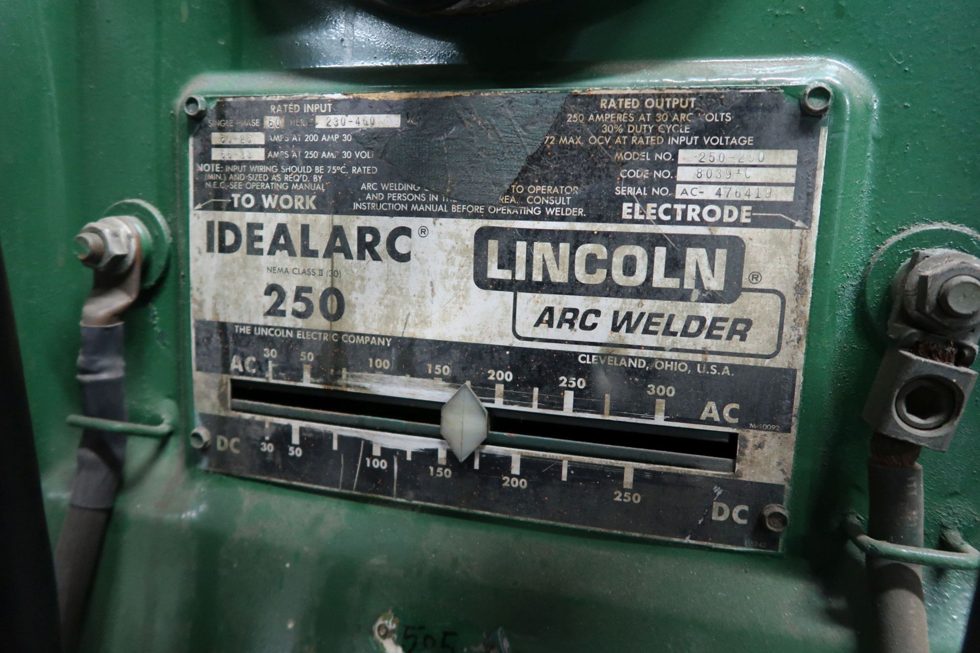 250 AMP LINCOLN IDEALARC 250 ARC WELDER; S/N AC-476419 - Image 2 of 2