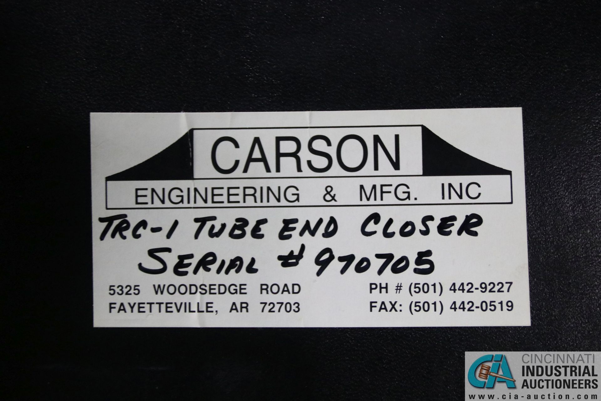 1-3/8" CARSON MODEL TRC-1 FLAT END SPINNER AND TUBE END CLOSING MACHINE **LOCATED AT 1400 OAK ST., - Image 5 of 6