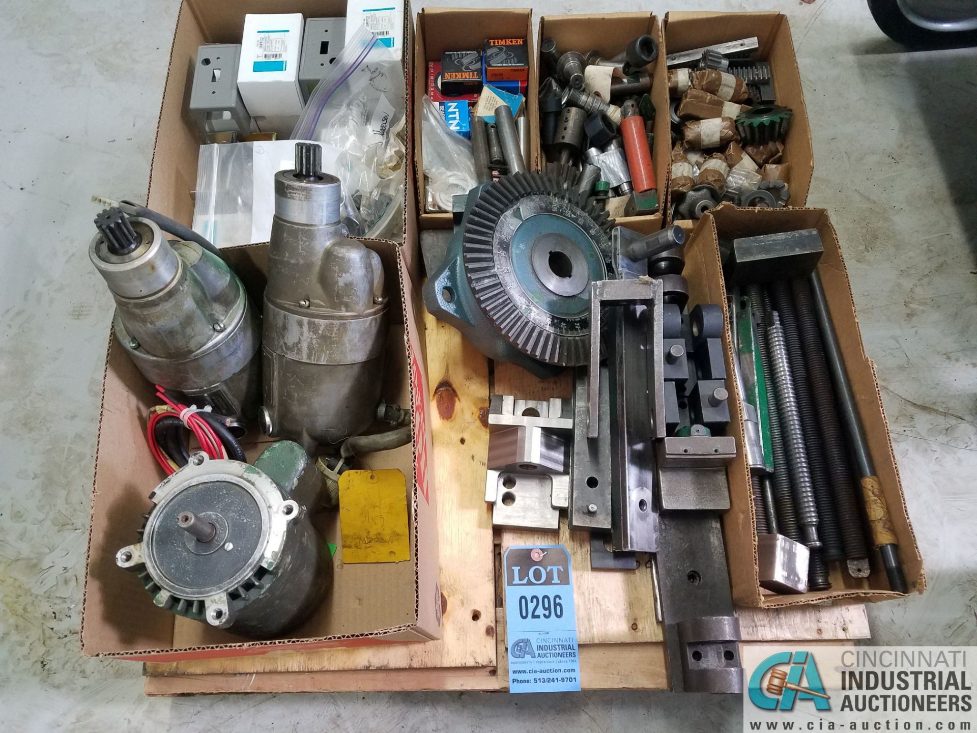 (LOT) MACHINE REPAIR PARTS, DRY MOTORS SAFETY SWITCHES, BEARING, REAMERS, GEARS, KING PINS AND