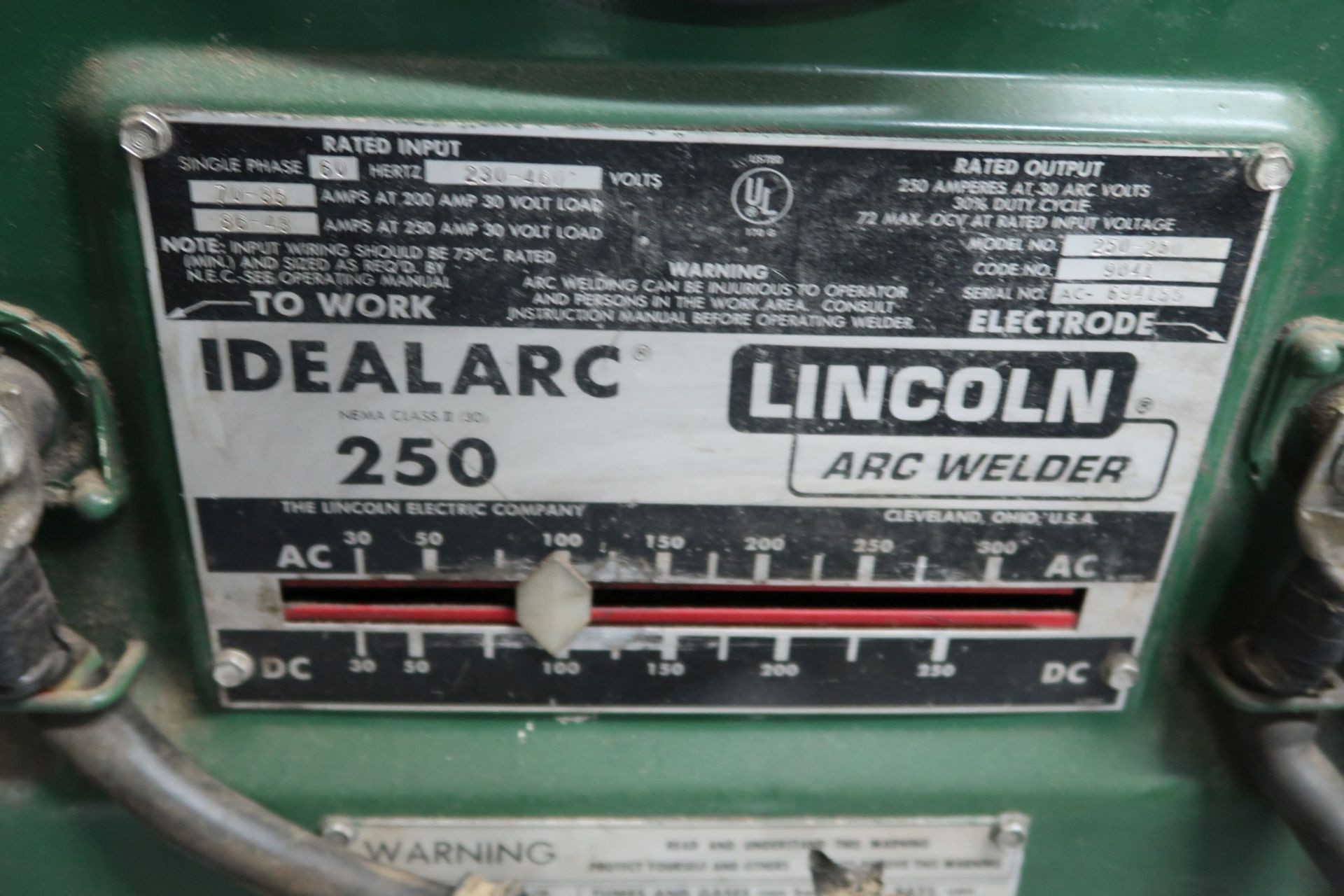 250 AMP LINCOLN IDEALARC 250 ARC WELDER; S/N AC-694155 - Image 2 of 2