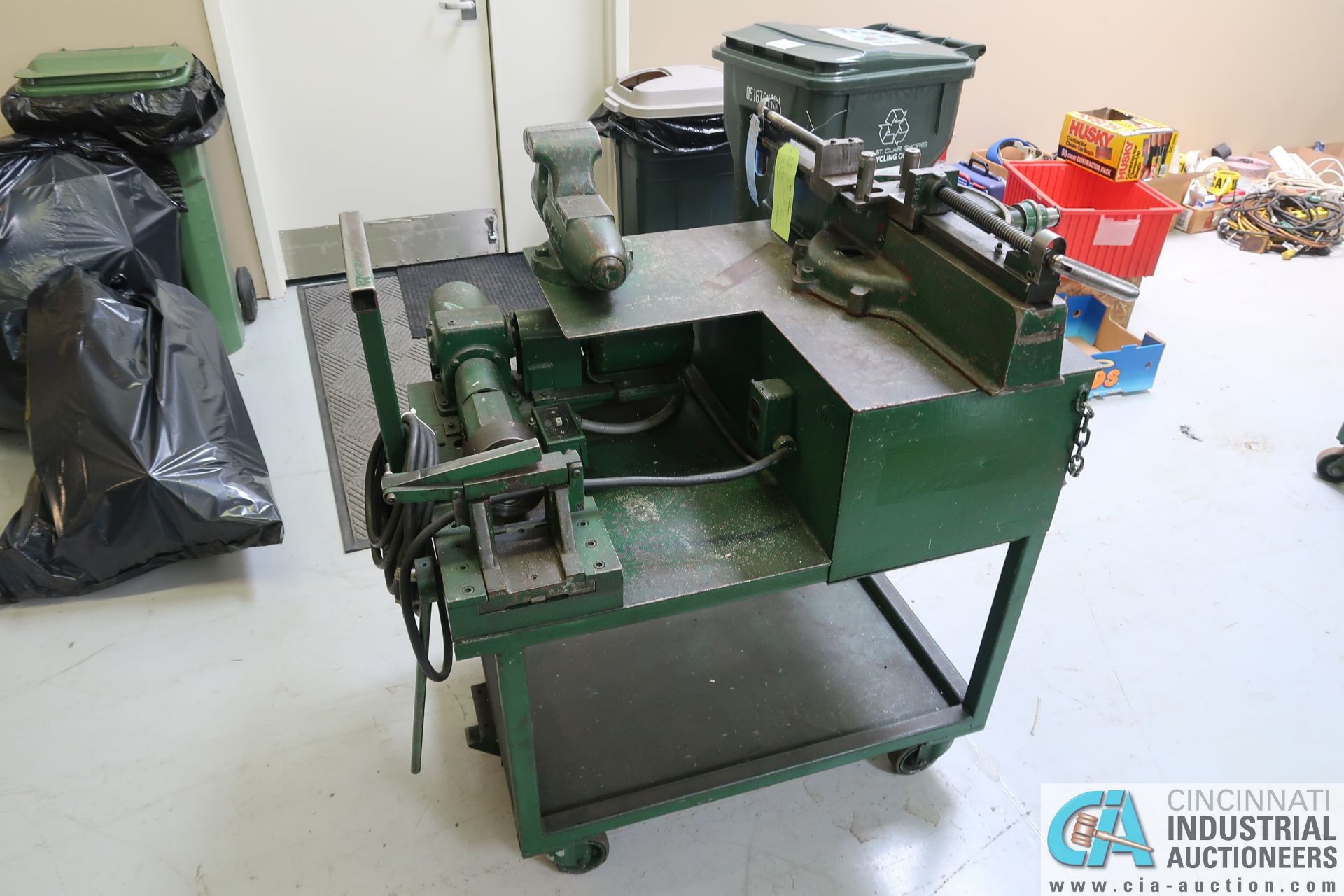 LAKELAND MODEL 624 LEVER OPERATED BENDER COMPLETE WITH OLSEN MODEL 50 DEBURR UNIT, 37 DEGREE DIE