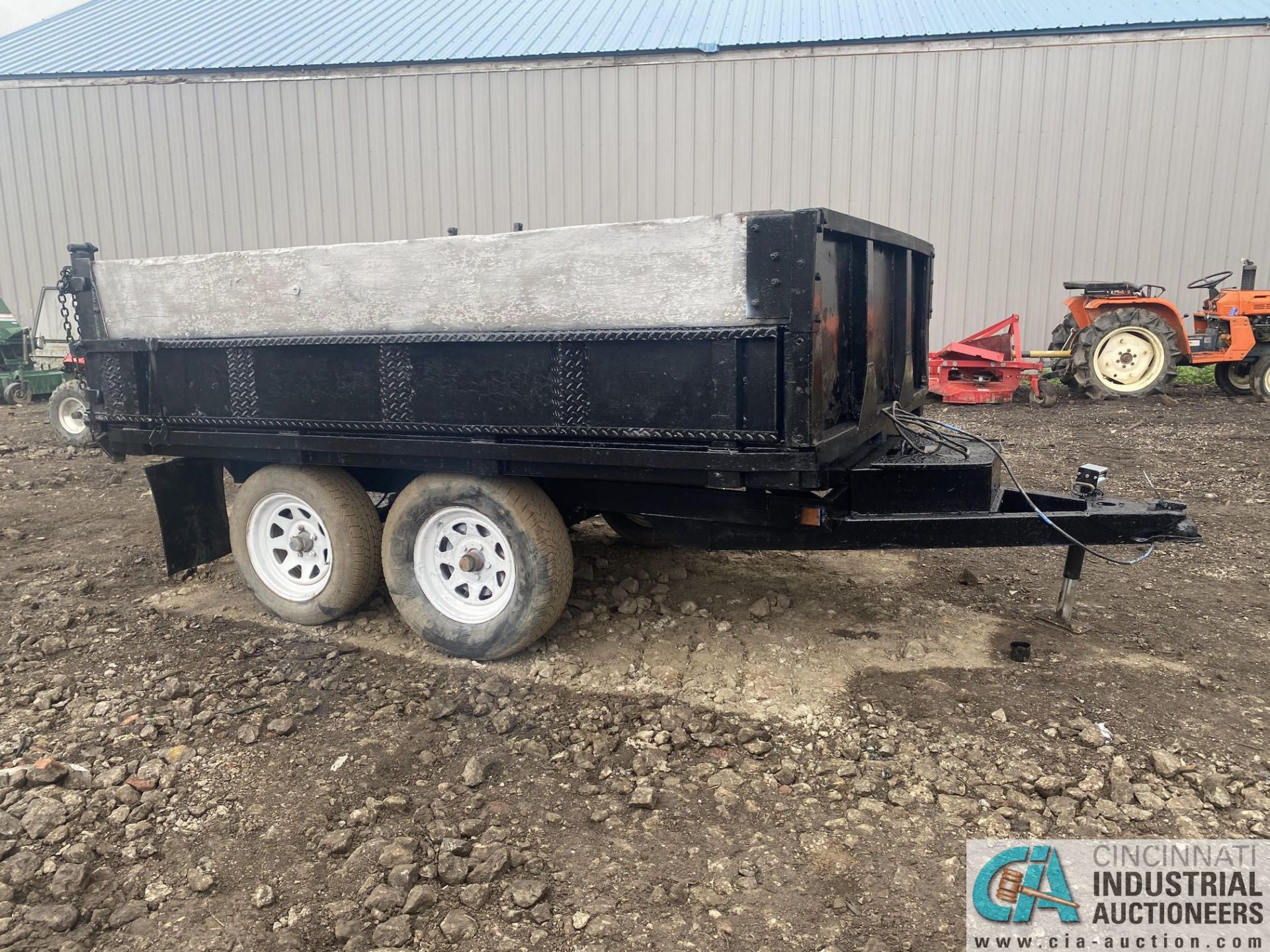 SHOP BUILT TANDEM AXLE DUMP TRAILER, BATTERY OPERATED, 72" WIDE X 110" LONG **NO TITLE -