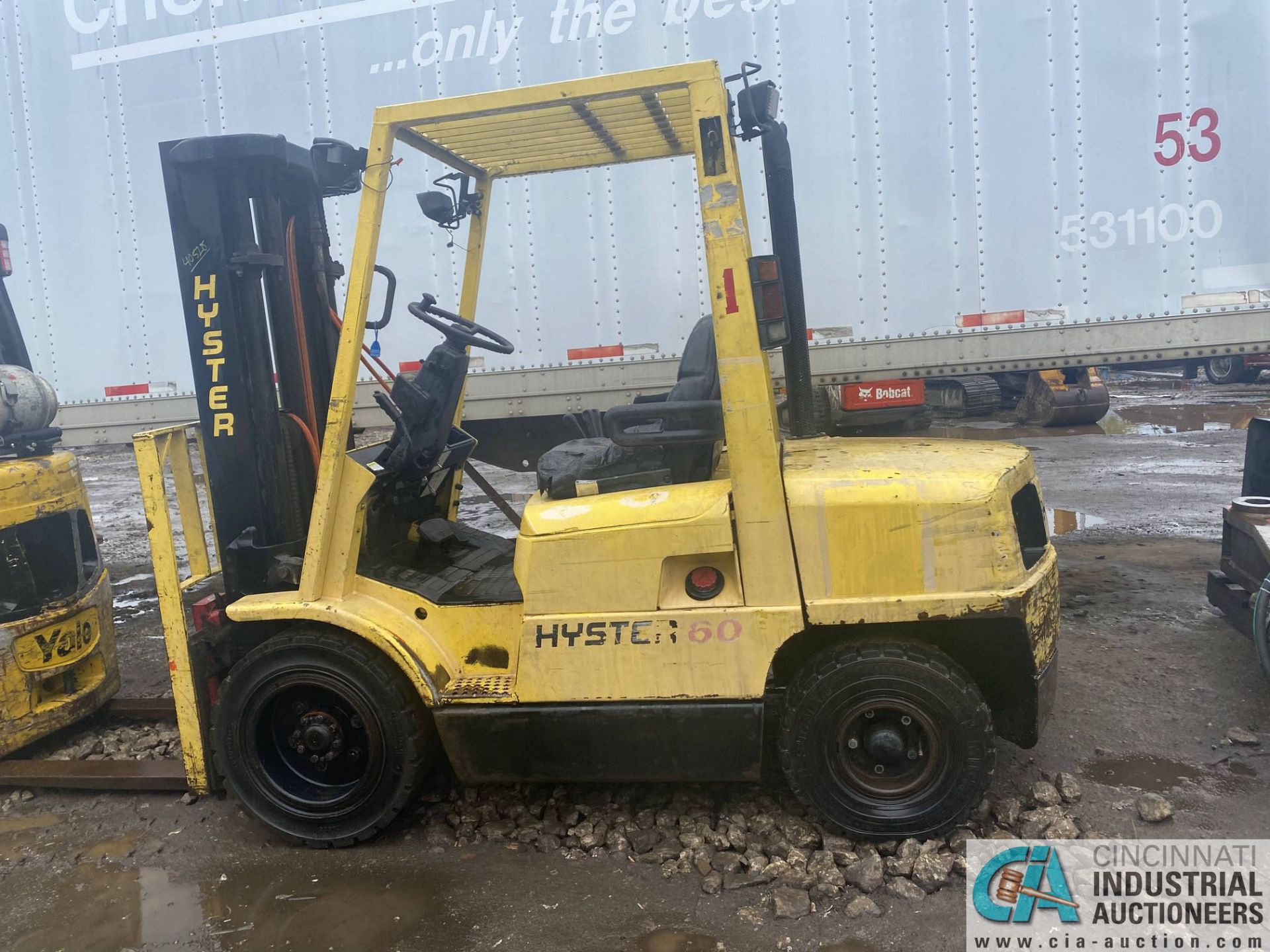 6,000 LB. CAPACITY HYSTER H60XM DIESEL PNEUMATIC TIRE FORKLIFT; S/N D177B36393U, 3-STAGE MAST, 48" - Image 3 of 8