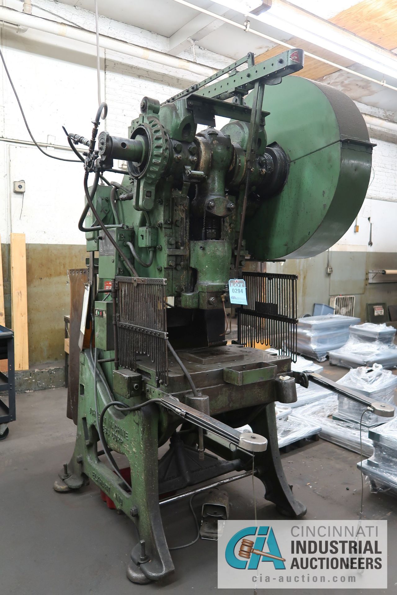 56 TON JOHNSON MODEL 5FW OBI PRESS; S/N 55199, 4" STROKE, 3" ADJ., 9" SHUT HEIGHT, 100 SPM