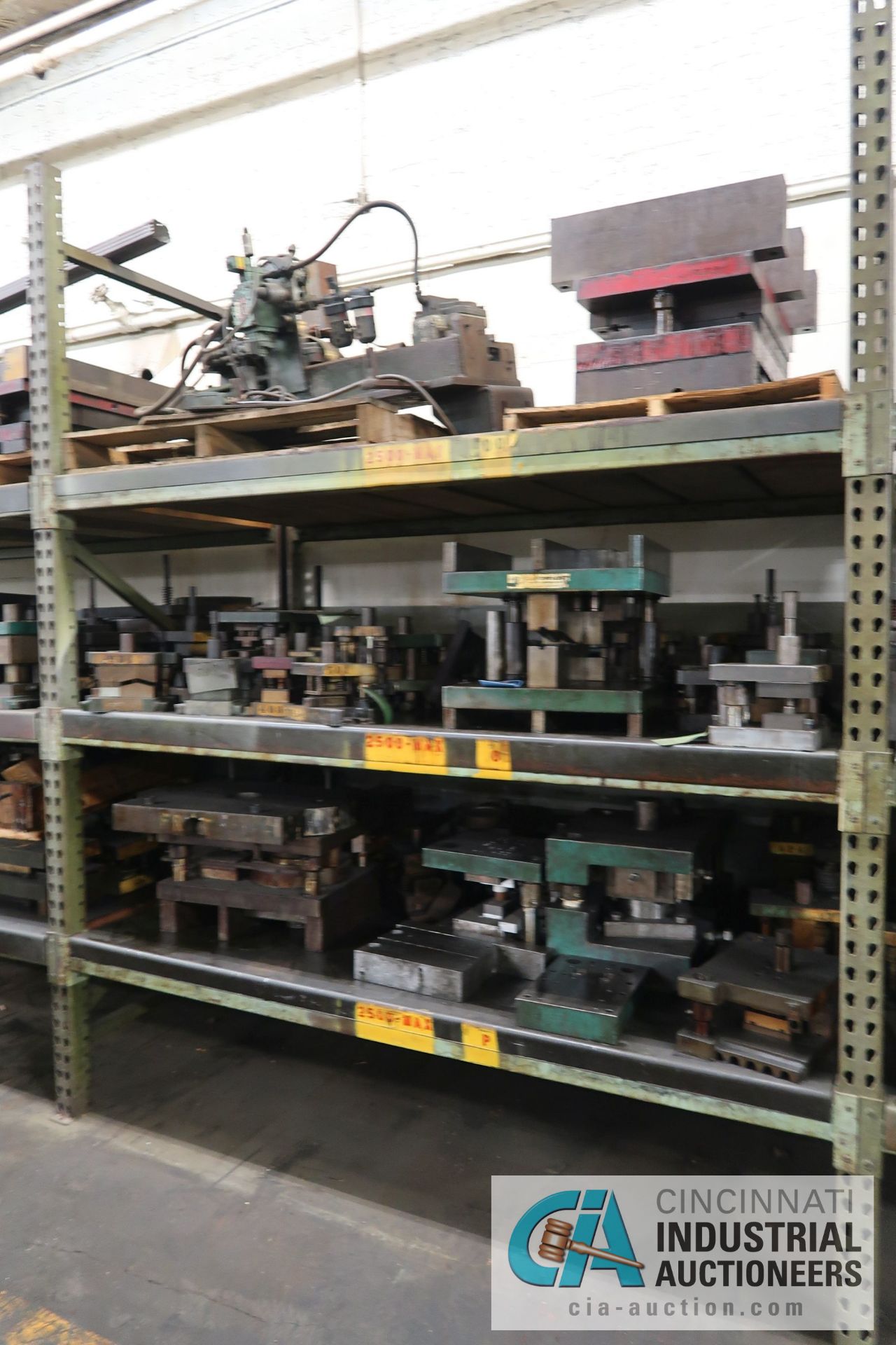 (LOT) CONTENTS OF (1) SECTION RACK CONSISTING OF PRESS DIES (APPROX. 38)