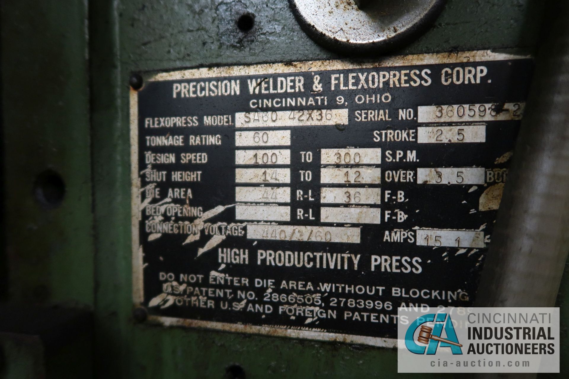 60 TON PRECISION FLEX-O-PRESS MODEL SA-60-42-36 SSDC PRESS; S/N 360598, 2.5" STROKE, 100 - 300 - Image 25 of 25