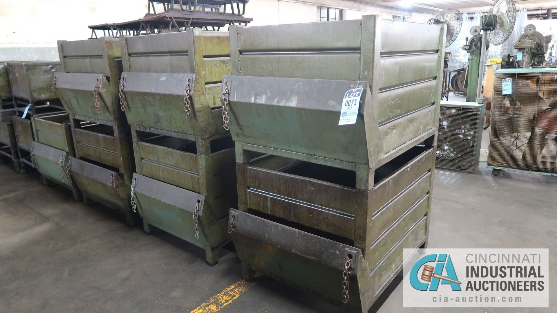 39" X 31" X 30" STACKABLE CORRUGATED STEEL BINS W/ END DUMPERS