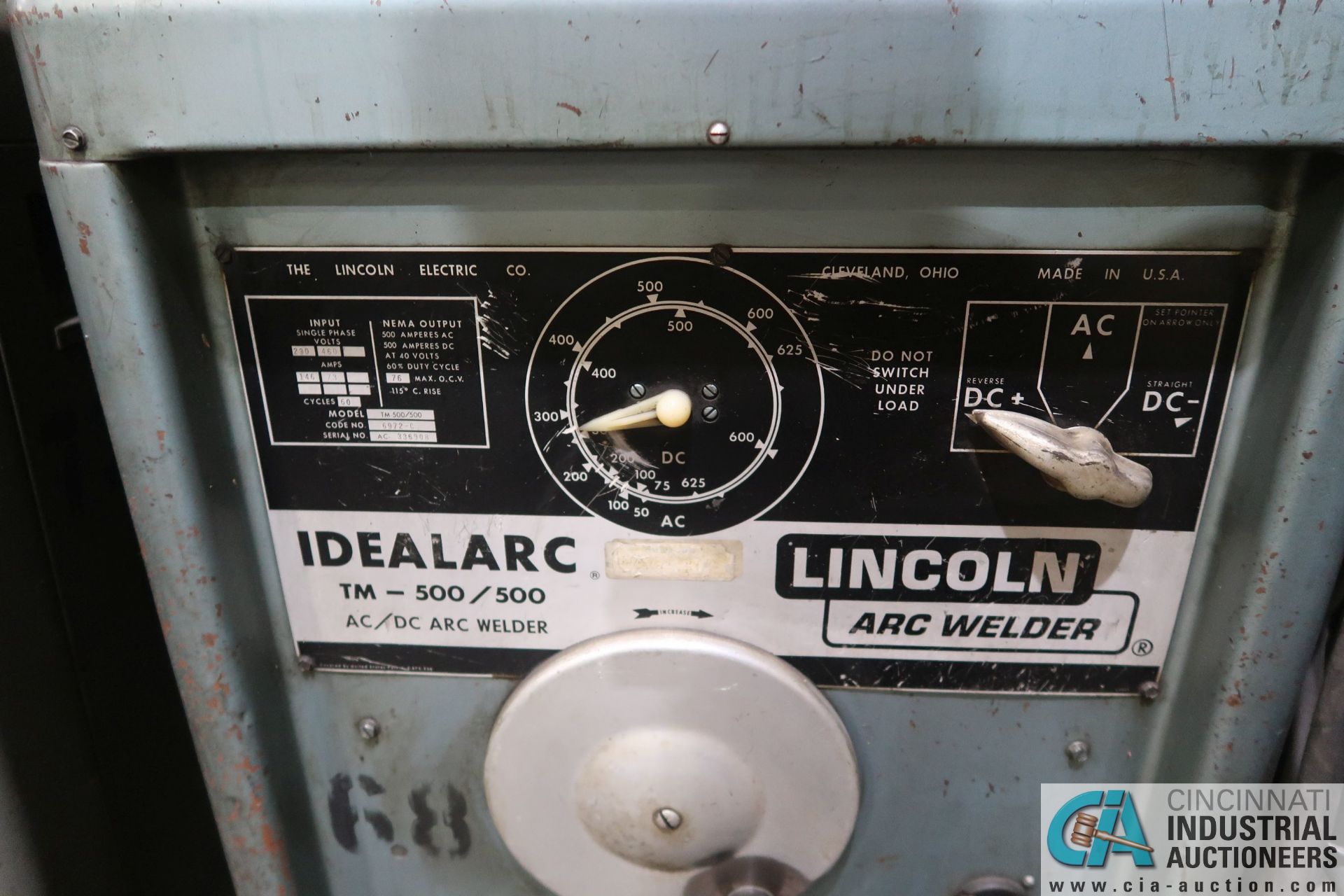 500 AMP LINCOLN IDEALARC TM-500/500 AC/DC ARC WELDER; S/N AC-336908 - Image 2 of 3