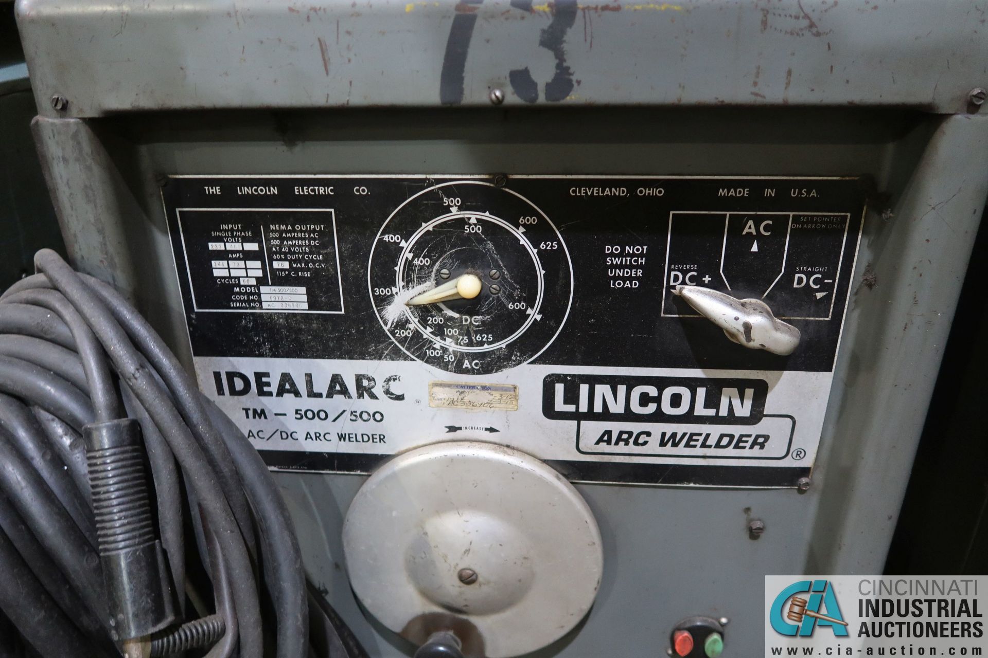 500 AMP LINCOLN IDEALARC TM500/500 AC/DC ARC WELDER; S/N AC-336906 - Image 2 of 3