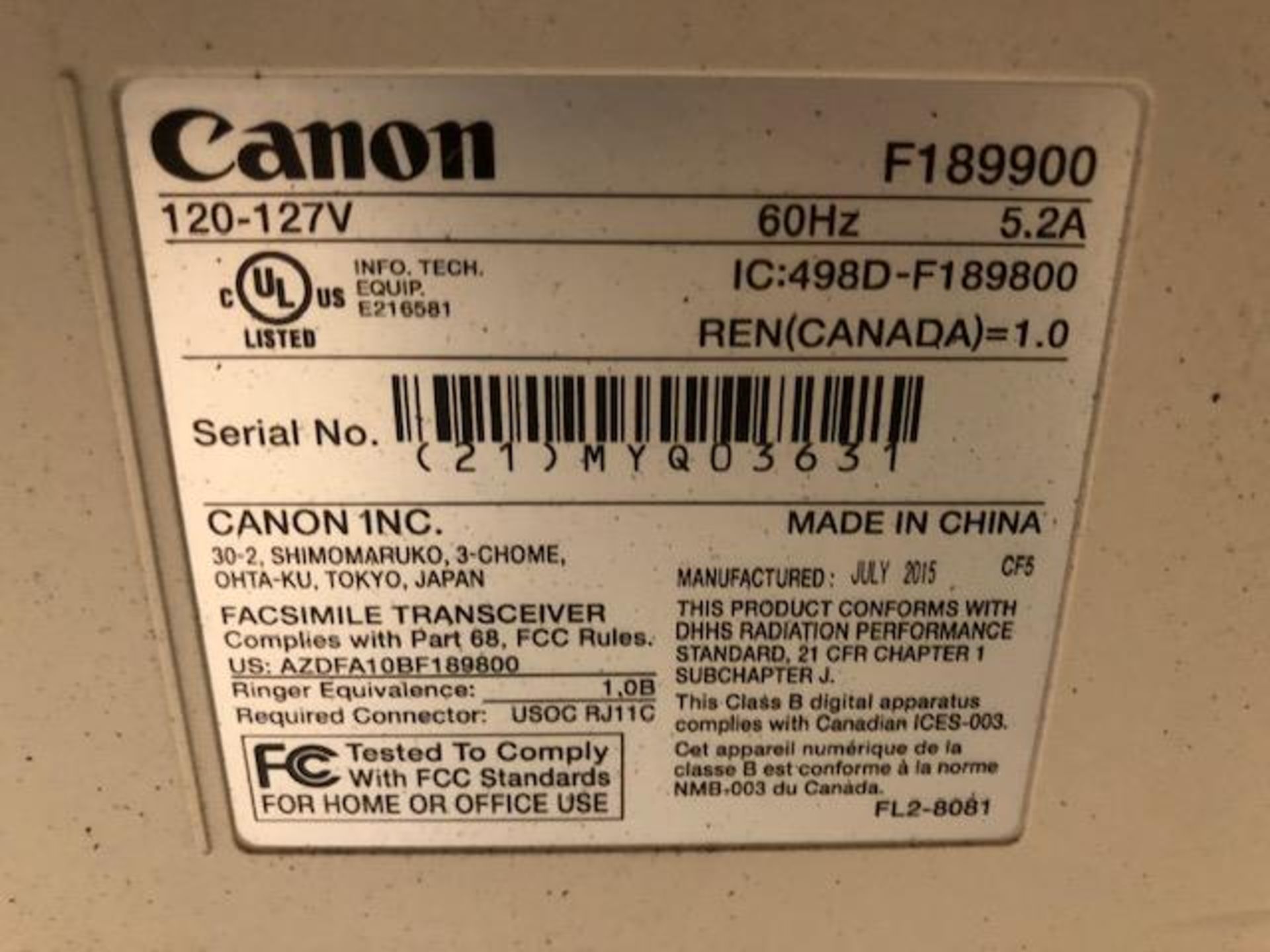 Canon Imagerunner MF4760 F189900 Black and White Copier, Printer, Scanner (New 2015) - Image 4 of 4