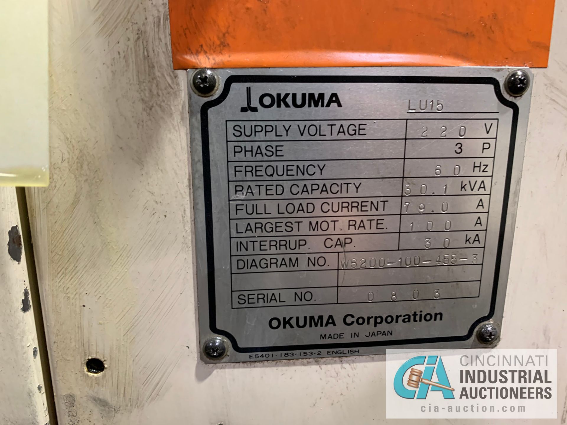 OKUMA MODEL LU15 CNC TURNING CENTER; S/N 0803, OSP7000L CONTROL - Image 7 of 8