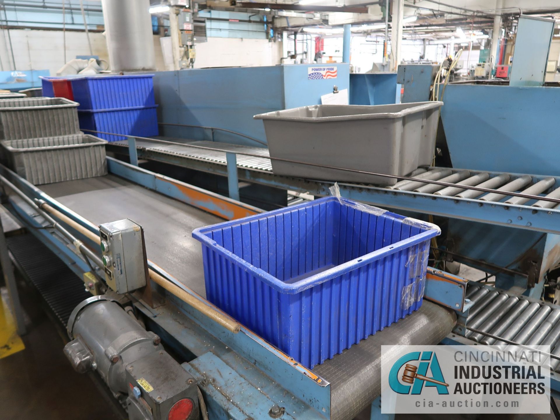 CUSTOM ASSEMBLY LINE WITH ROLLER CONVEYORS, TIPPERS, HOPPERS AND TURN TABLE - Image 4 of 13