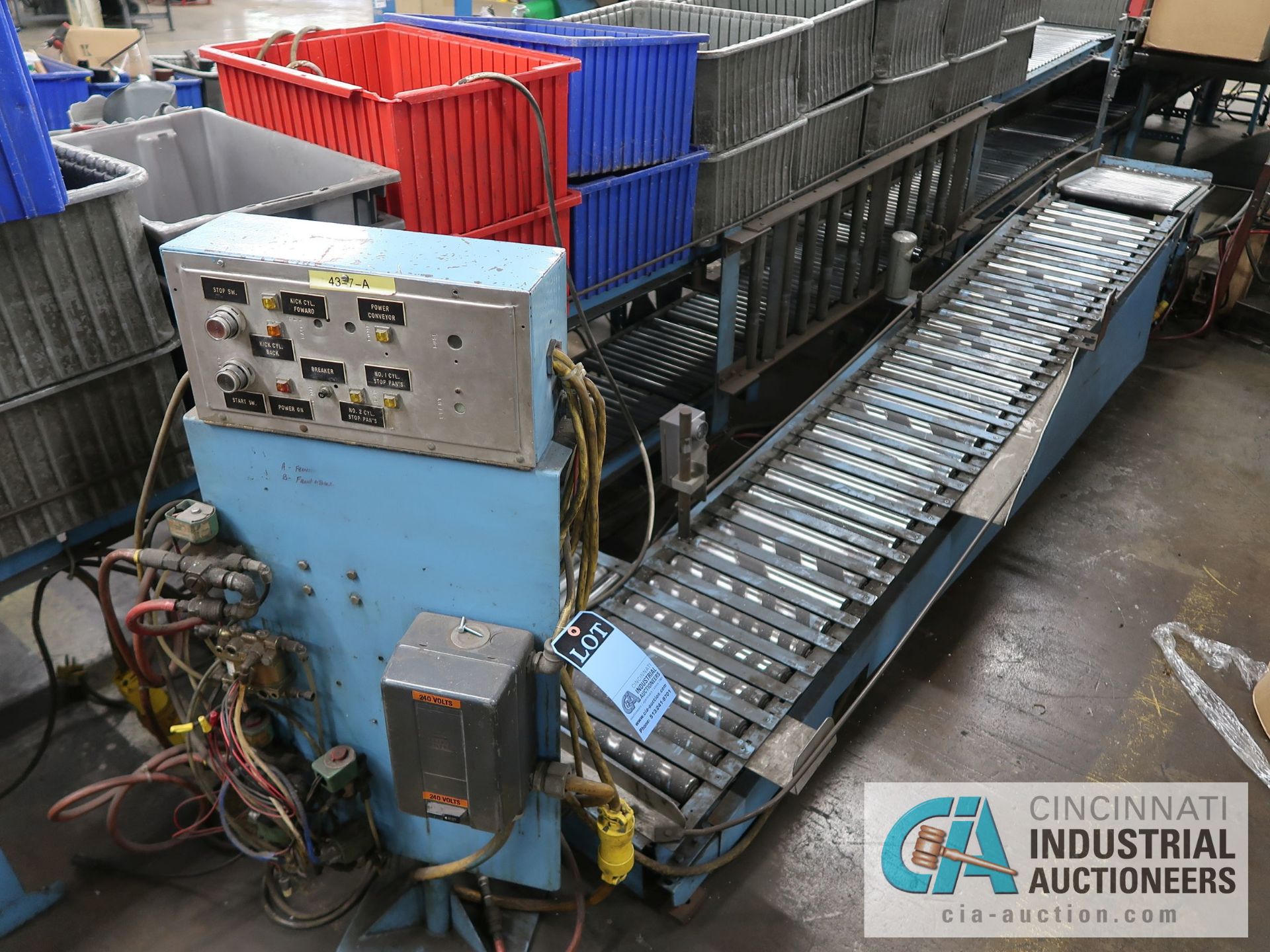 CUSTOM ASSEMBLY LINE WITH ROLLER CONVEYORS, TIPPERS, HOPPERS AND TURN TABLE - Image 11 of 13