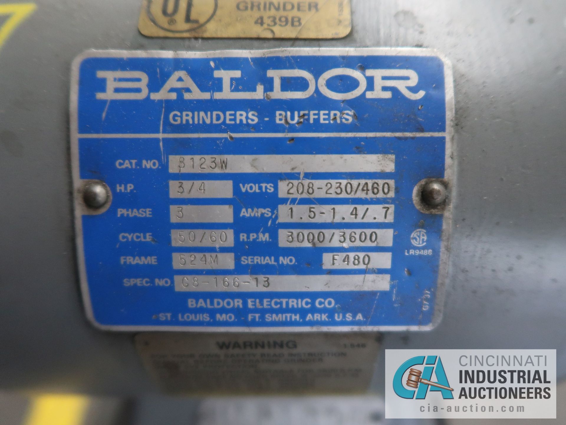 3/4 HP BALDOR DOUBLE END GRINDER - Image 4 of 4