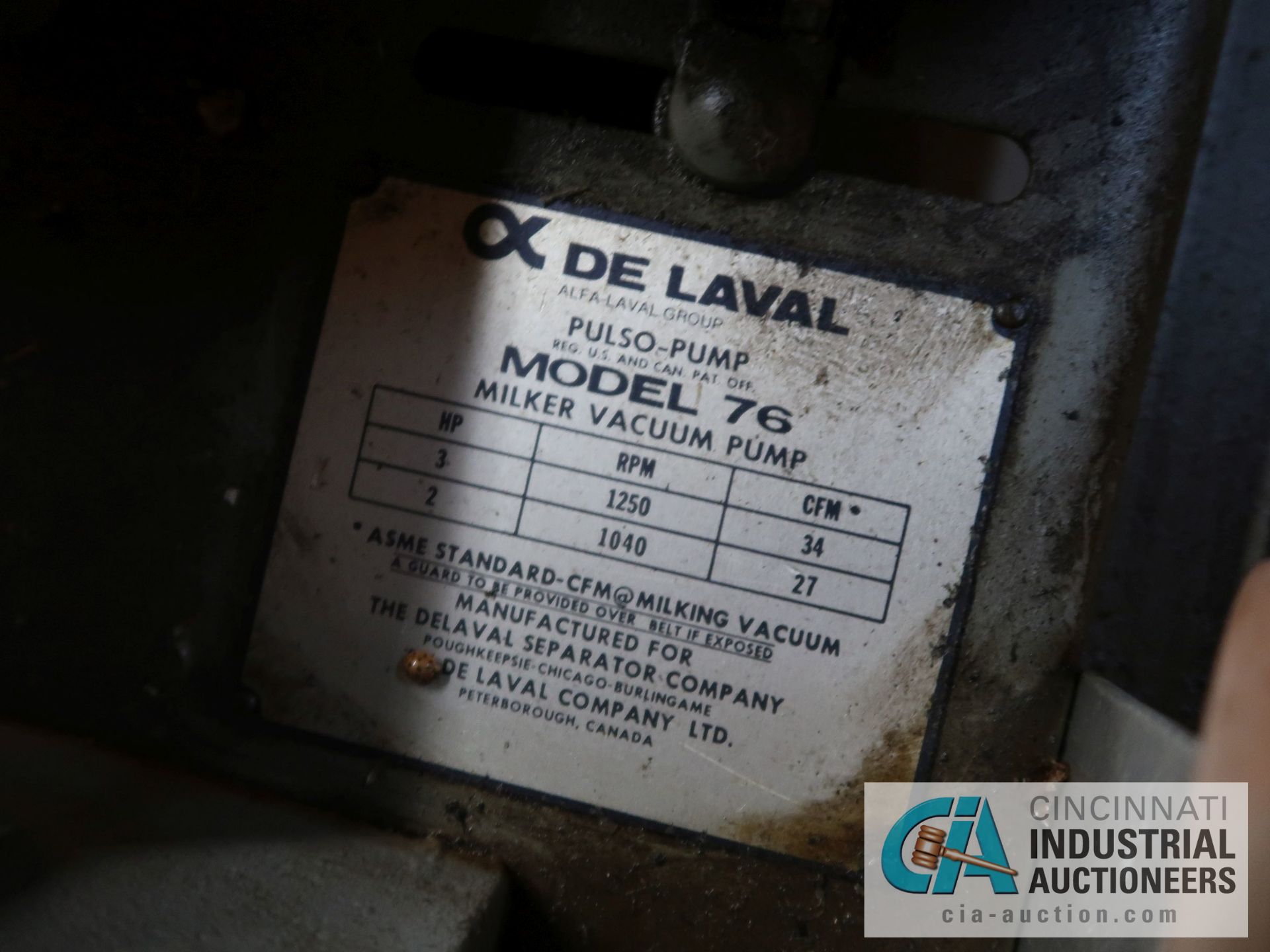 2 HP DE LAVAL MODEL 76 MILKER VACUUM PUMP - Image 3 of 3