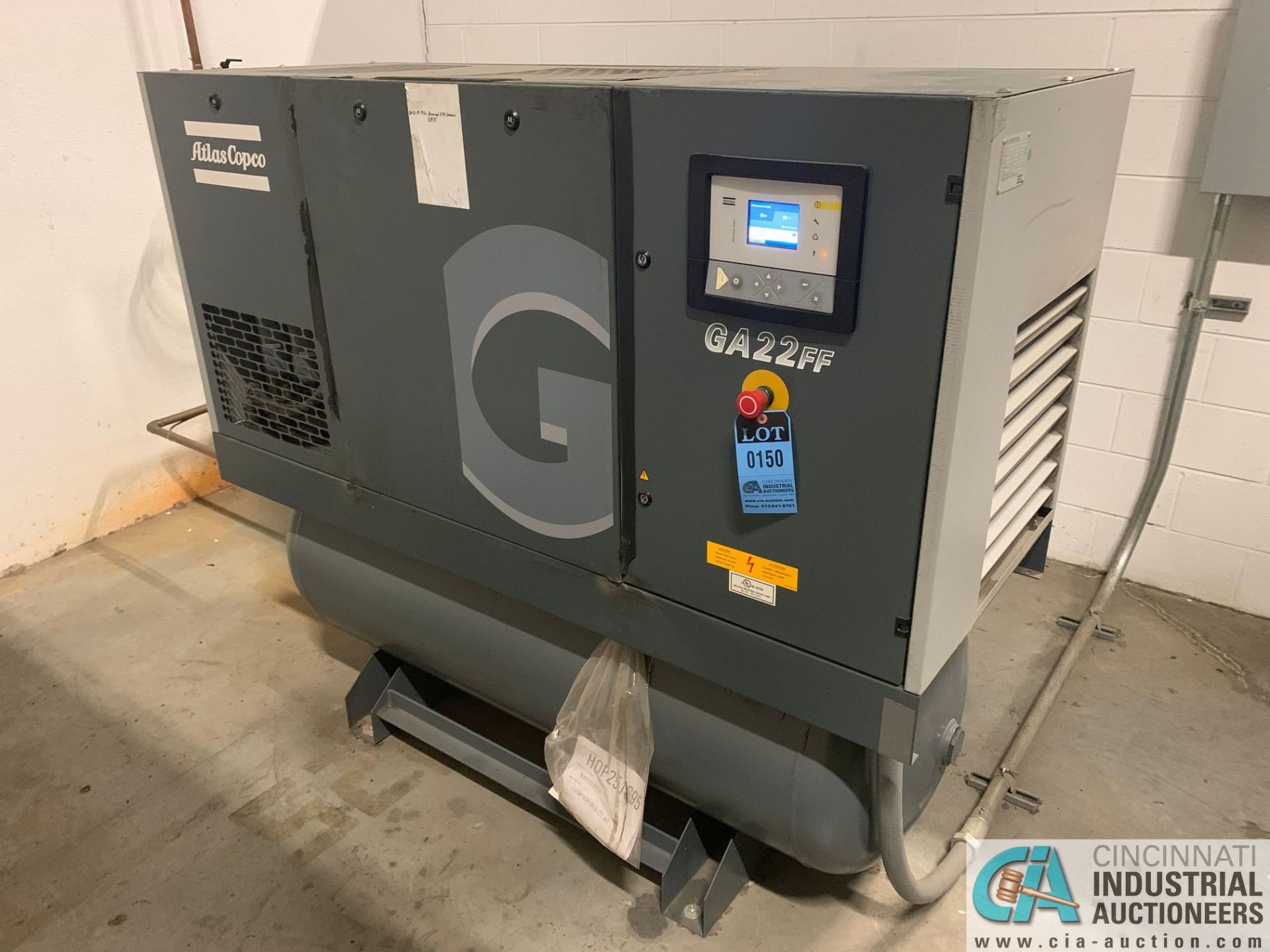 30 HP ATLAS COPCO MODEL GA22FF-A-125FM AIR COMPRESSOR WITH BUILT IN DRYER; S/N WUX585363, 18,574 RUN