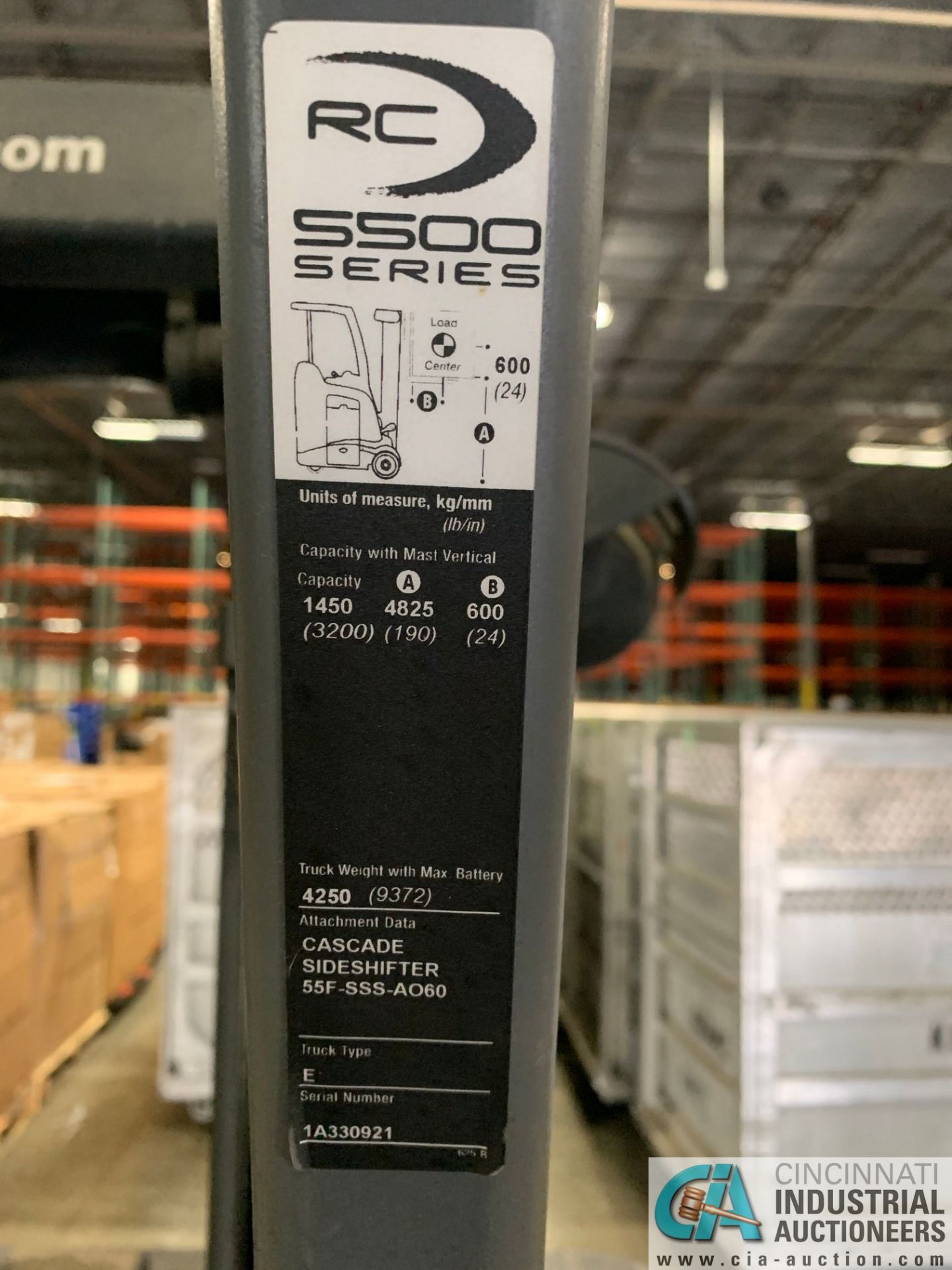 3,500 LB. CROWN MODEL RC5535-35 STAND UP ELECTRIC LIFT TRUCK; S/N 1A330921, APPROX. 6,389 HOURS - Image 5 of 10