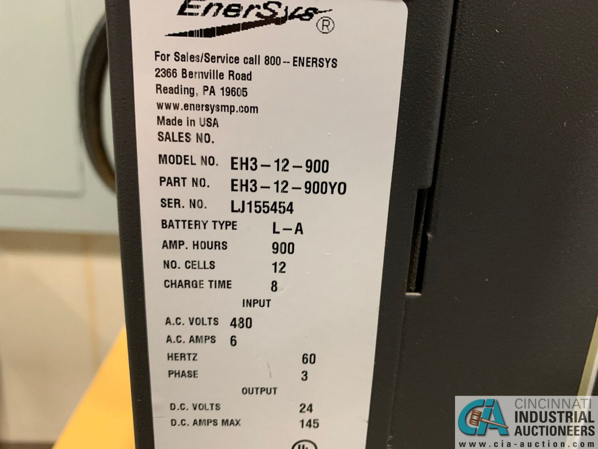 ENERSYS MODEL EH3-12-9000 ENFORCER HF BATTERY CHARGER WITH STAND **LOCATED IN AISLE BEHIND CHARGE - Image 3 of 3