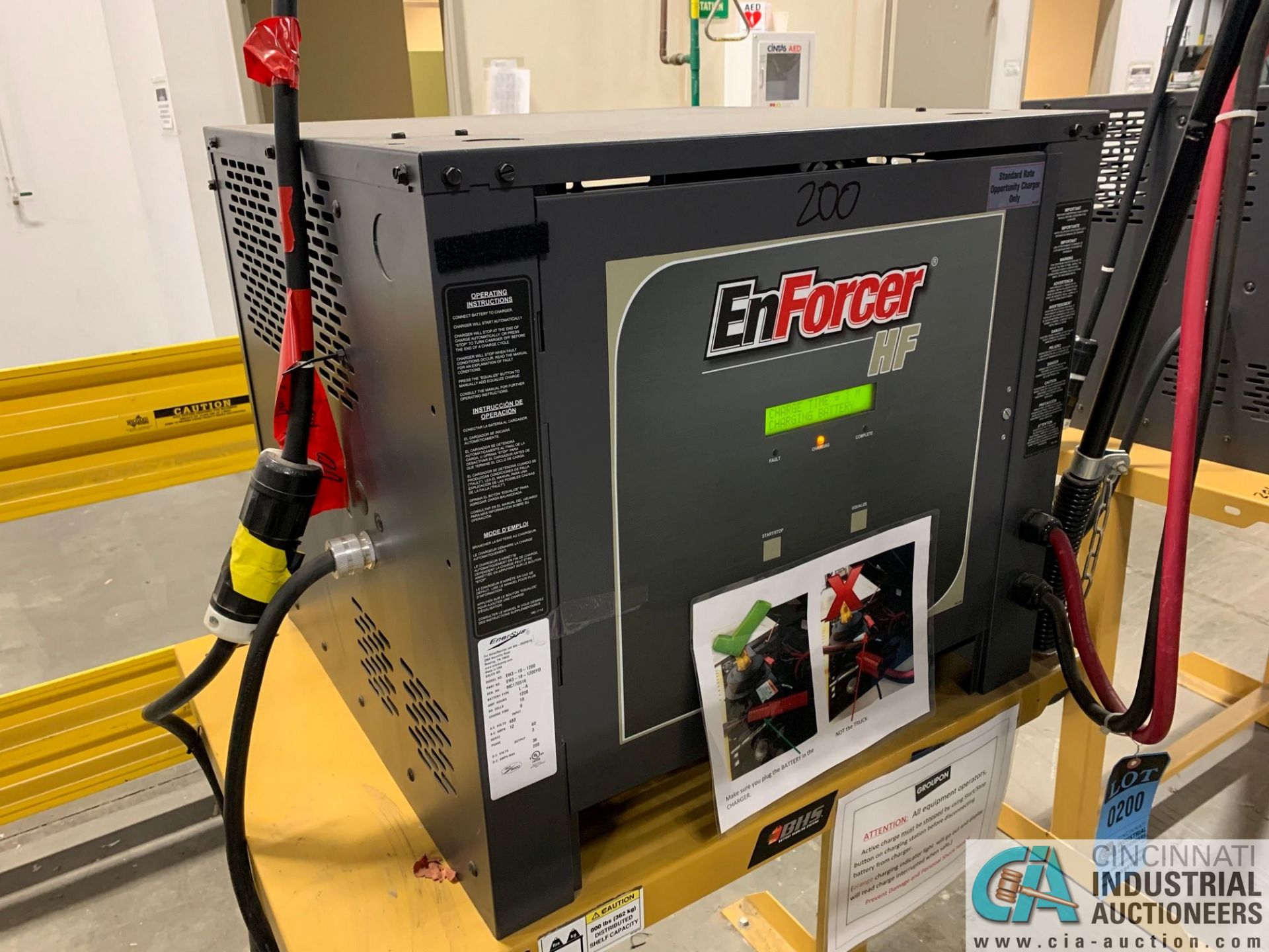 ENERSYS MODEL EH3-18-1200 ENFORCER HF BATTERY CHARGER WITH STAND **LOCATED IN MAIN CHARGE AREA**