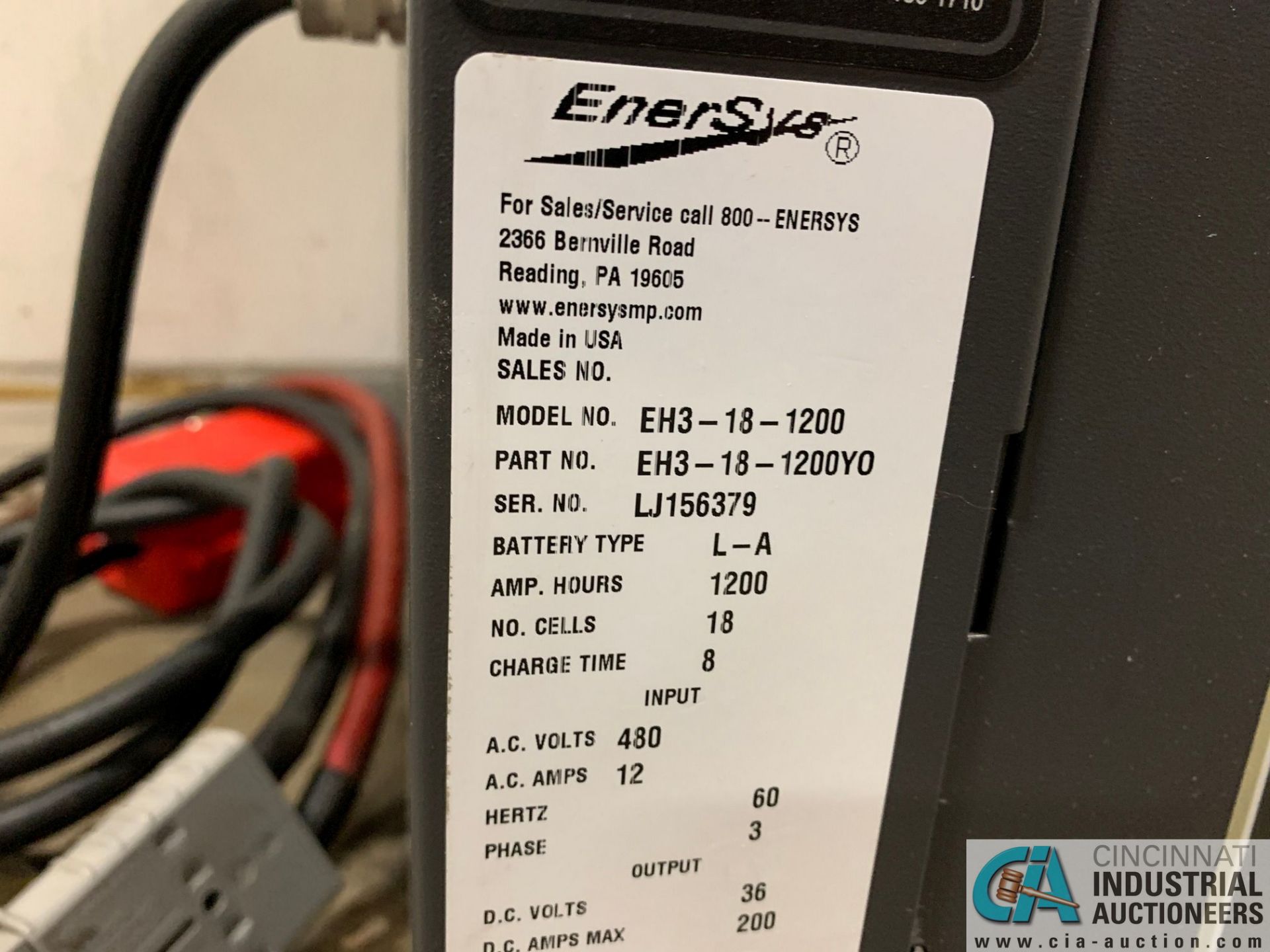 ENERSYS MODEL EH3-18-1200 ENFORCER HF BATTERY CHARGER, NO STAND **LOCATED IN AISLE BEHIND CHARGE - Image 2 of 3