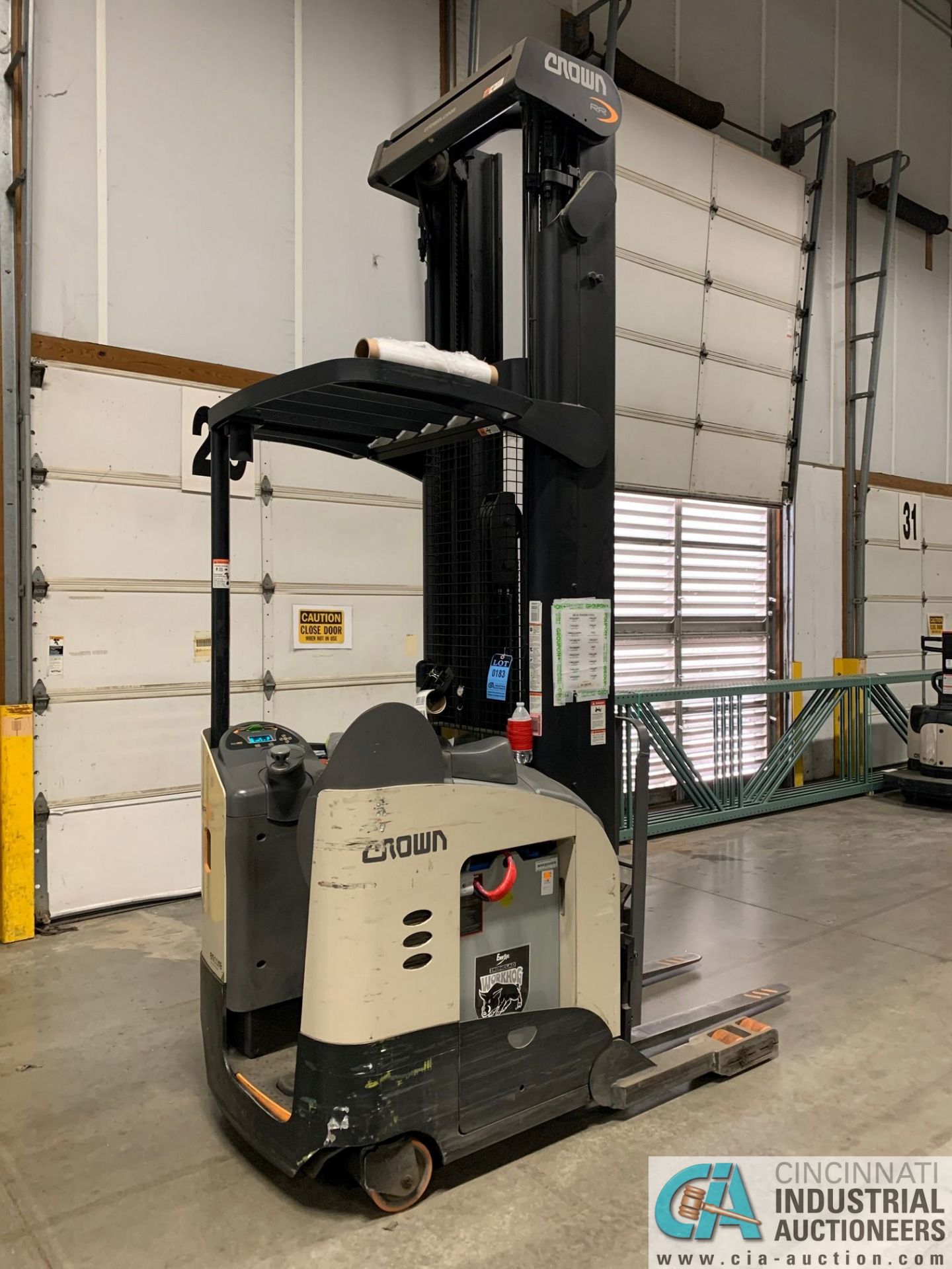 4,500 LB. CROWN MODEL RR5725-45 STAND UP ELECTRIC REACH TRUCK; S/N 1A378778, APPROX. 2,392 HOURS,