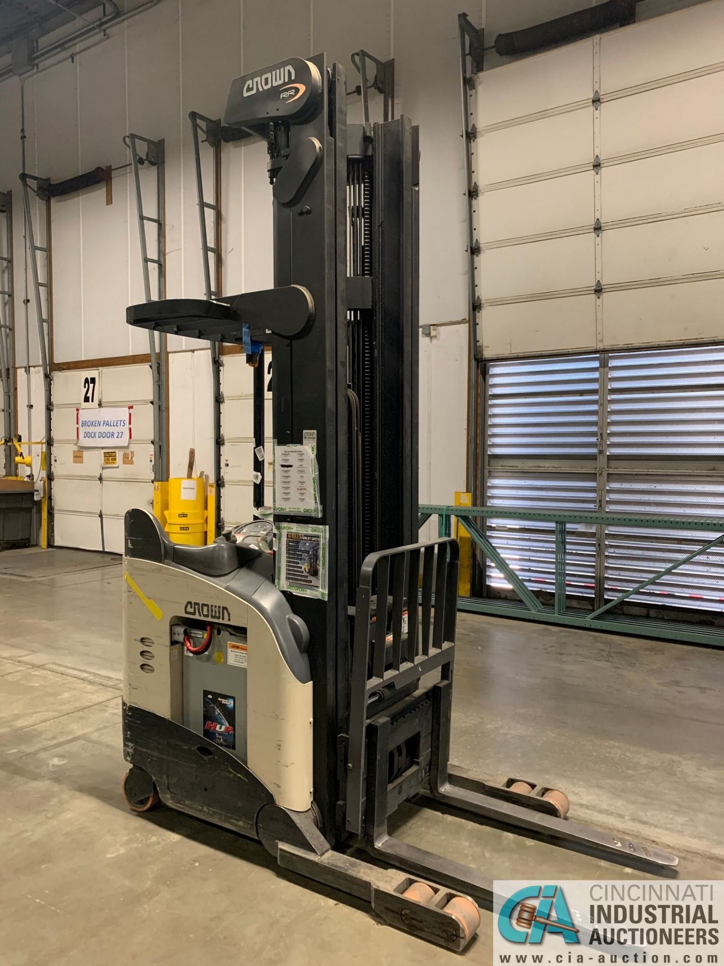 4,500 LB. CROWN MODEL RR5825-45 STAND UP ELECTRIC REACH TRUCK; S/N 1A308781, APPROX. 2,229 HOURS