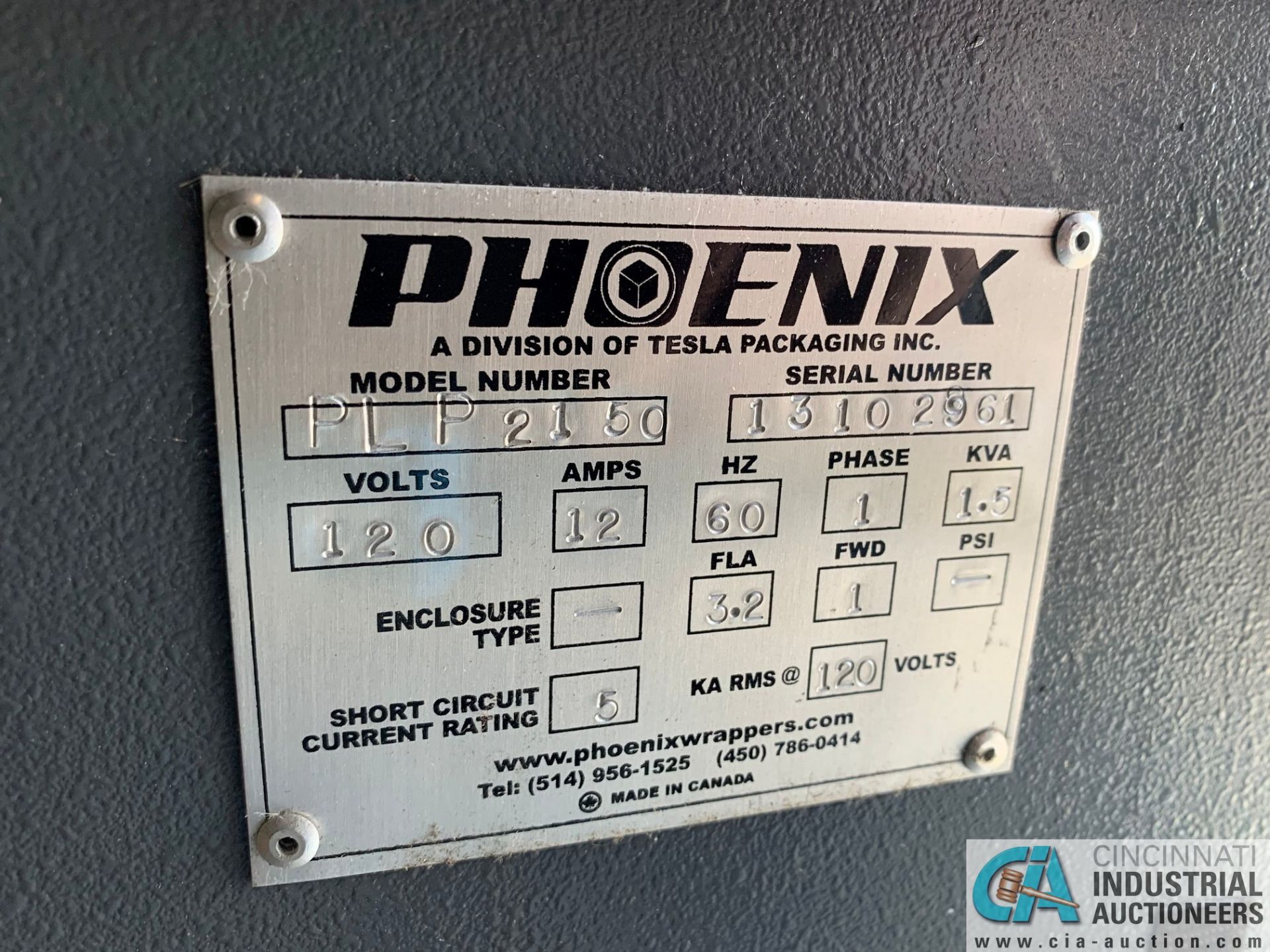 PHOENIX MODEL PLP-Z150 ROTARY STRETCH WRAPPER; S/N 13102961, 60" DIAMETER TABLE, APPROX. 6' MAX - Image 5 of 7