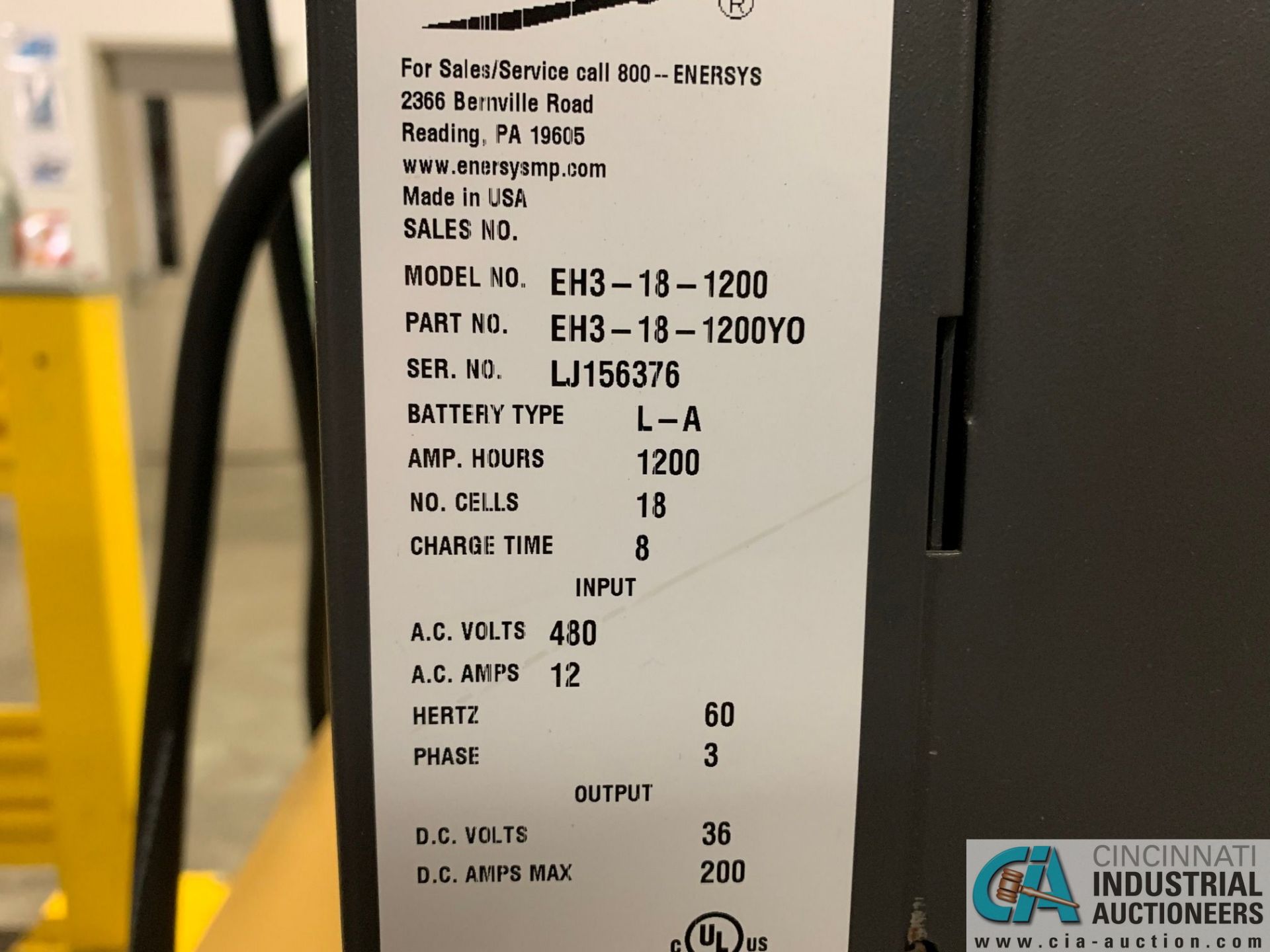 ENERSYS MODEL EH3-18-1200 ENFORCER HF BATTERY CHARGER WITH STAND **LOCATED IN MAIN CHARGE AREA** - Image 2 of 4