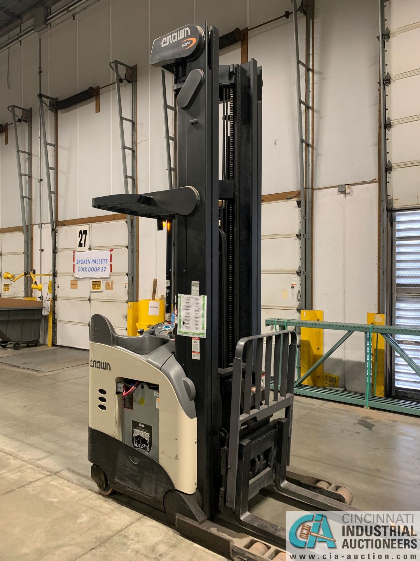 4,500 LB. CROWN MODEL RR5725-45 STAND UP ELECTRIC REACH TRUCK; S/N 1A378778, APPROX. 1,886 HOURS,