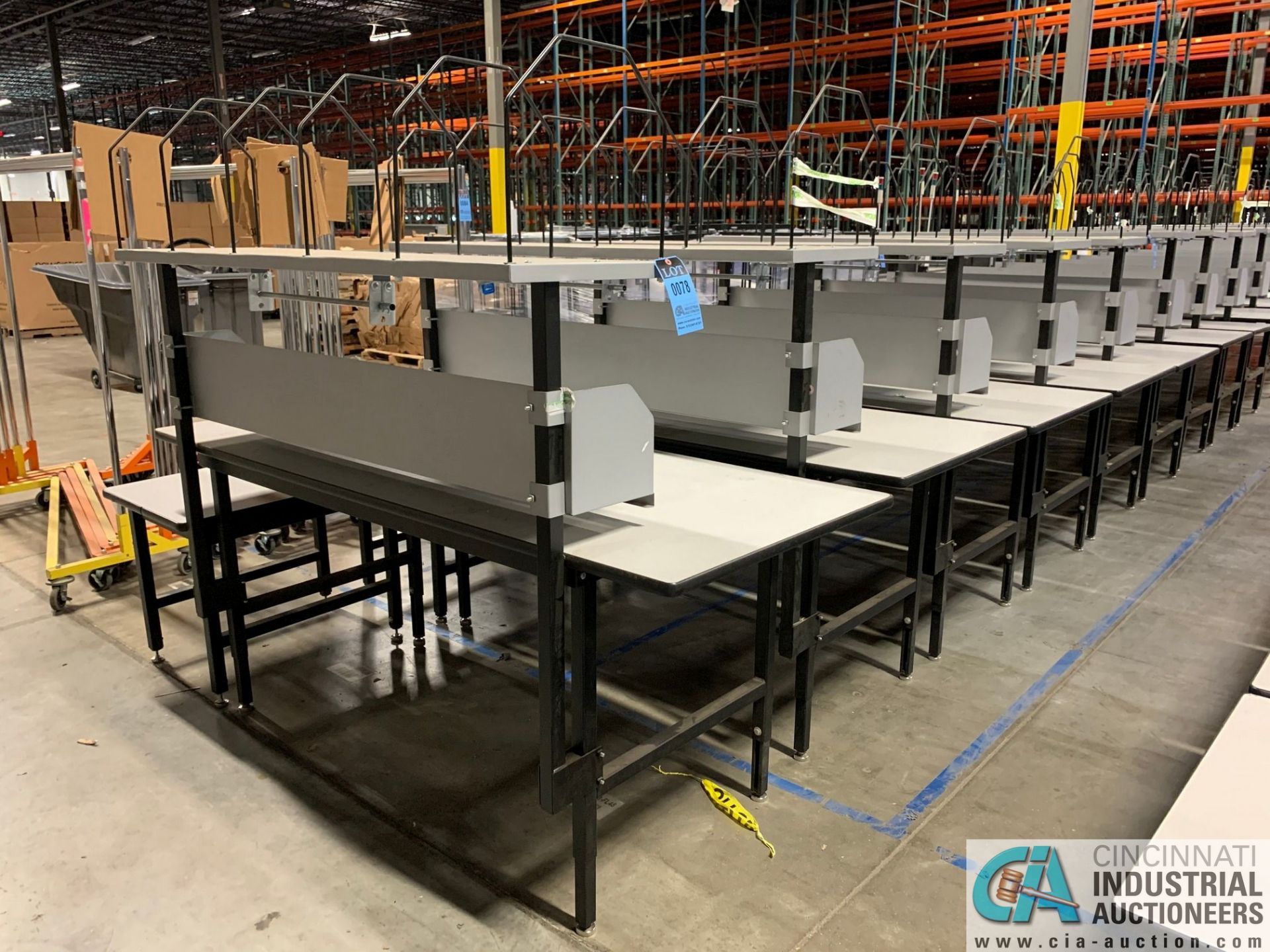 33" X 83" X 29"-36" HEIGHT DEHNCO MODEL D-9000 PACKAGING WORKSTATIONS WITH CARTONING RACK AND